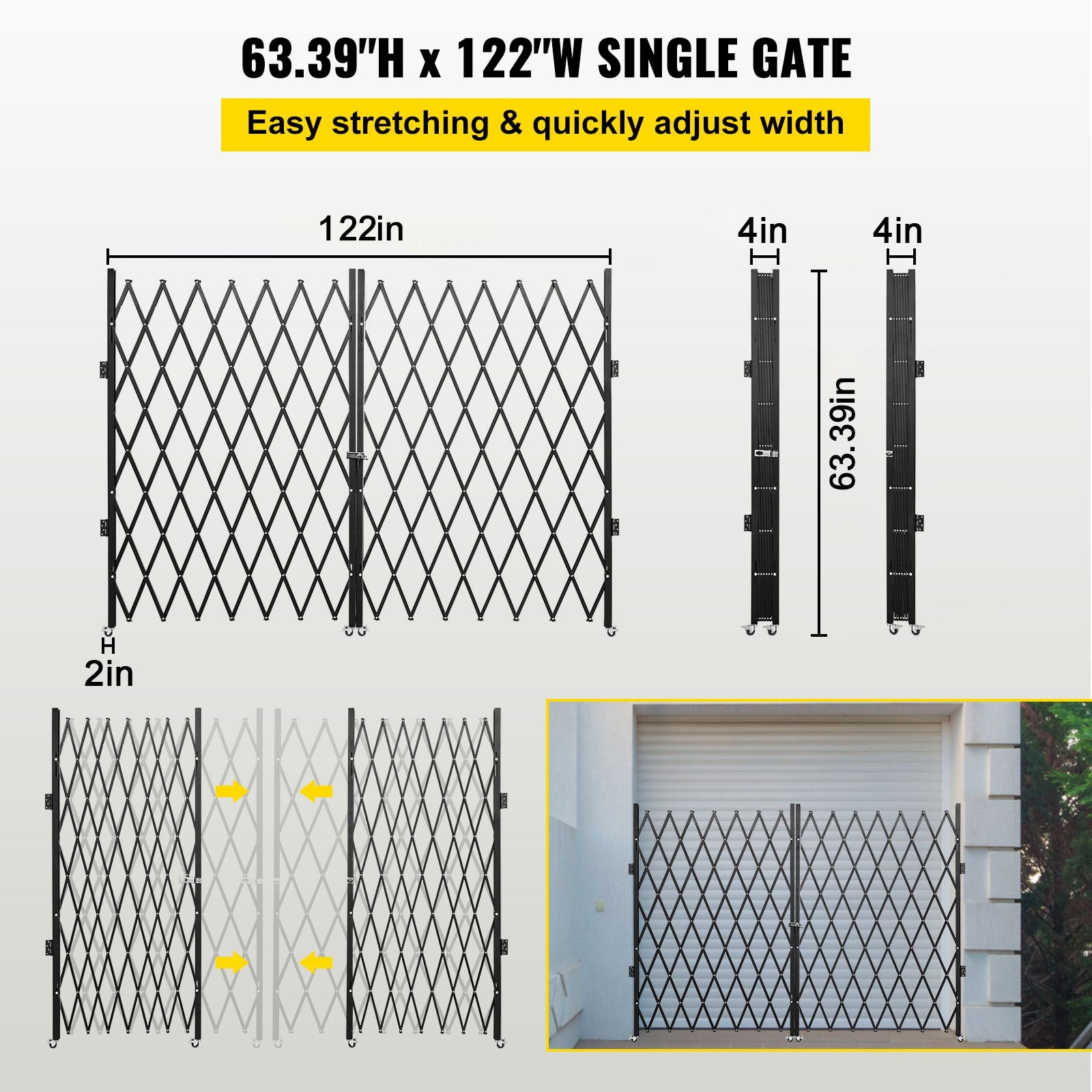 Double Folding Security Gate Folding Door Gate 5.1' H x 10.2' W Scissor Gate