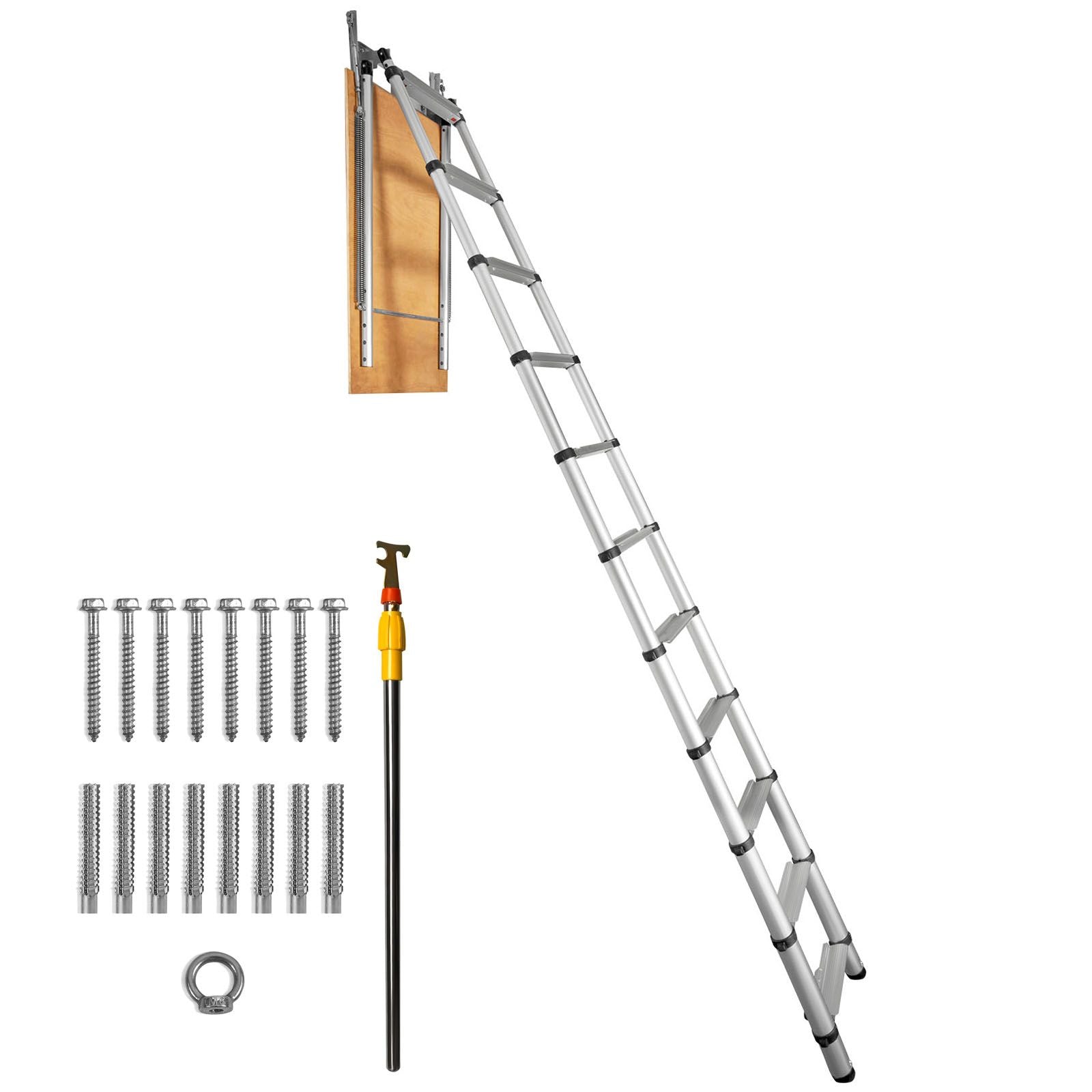 Attic Ladder Telescoping, 158.76kg Capacity, 100cm x 59.94cm,Multi-Purpose Aluminium Extension, Lightweight and Portable,Fits298.7cm-320.04cmCeilingHeights,Convenient Access to Your Attic Standa