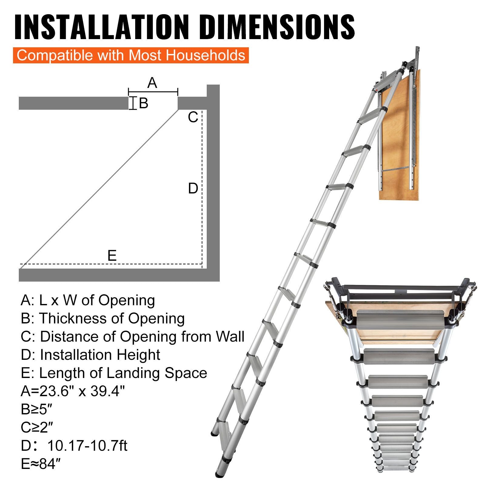 Attic Ladder Telescoping, 158.76kg Capacity, 100cm x 59.94cm,Multi-Purpose Aluminium Extension, Lightweight and Portable,Fits298.7cm-320.04cmCeilingHeights,Convenient Access to Your Attic Standa