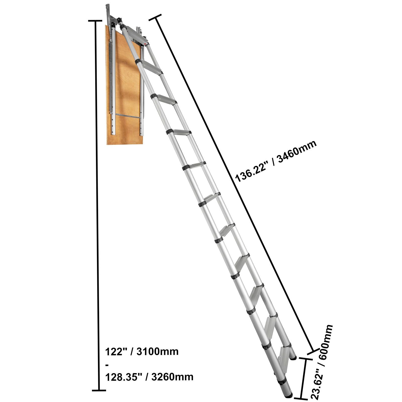 Attic Ladder Telescoping, 158.76kg Capacity, 100cm x 59.94cm,Multi-Purpose Aluminium Extension, Lightweight and Portable,Fits298.7cm-320.04cmCeilingHeights,Convenient Access to Your Attic Standa
