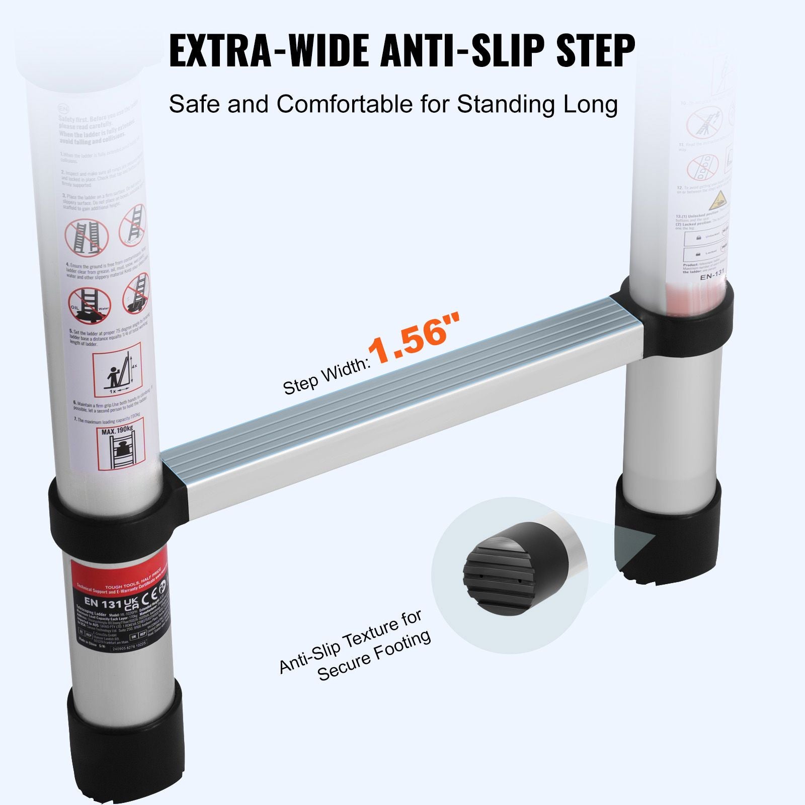 Telescoping Extension Ladder 8.5FT One-button Retraction 375 LBS Capacity