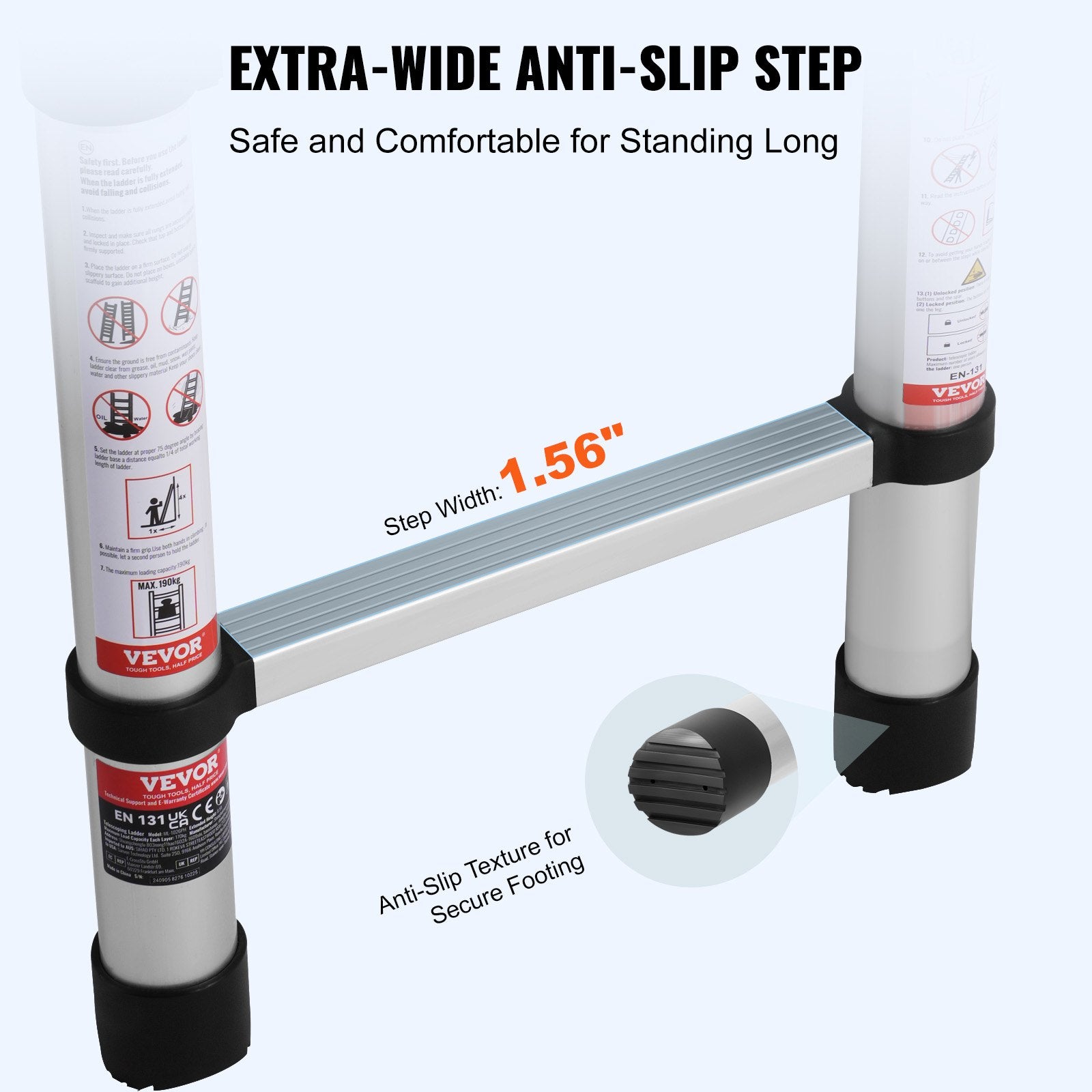 Telescoping Extension Ladder 8.5FT One-button Retraction 375 LBS Capacity