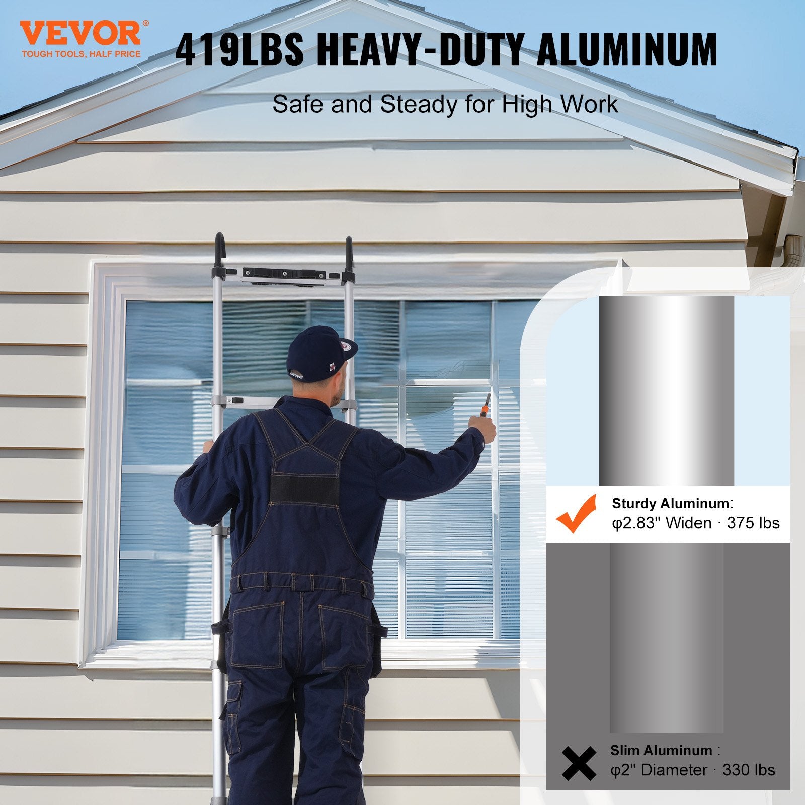 Telescoping Extension Ladder 16.5FT Multi-button Retraction 419 LBS