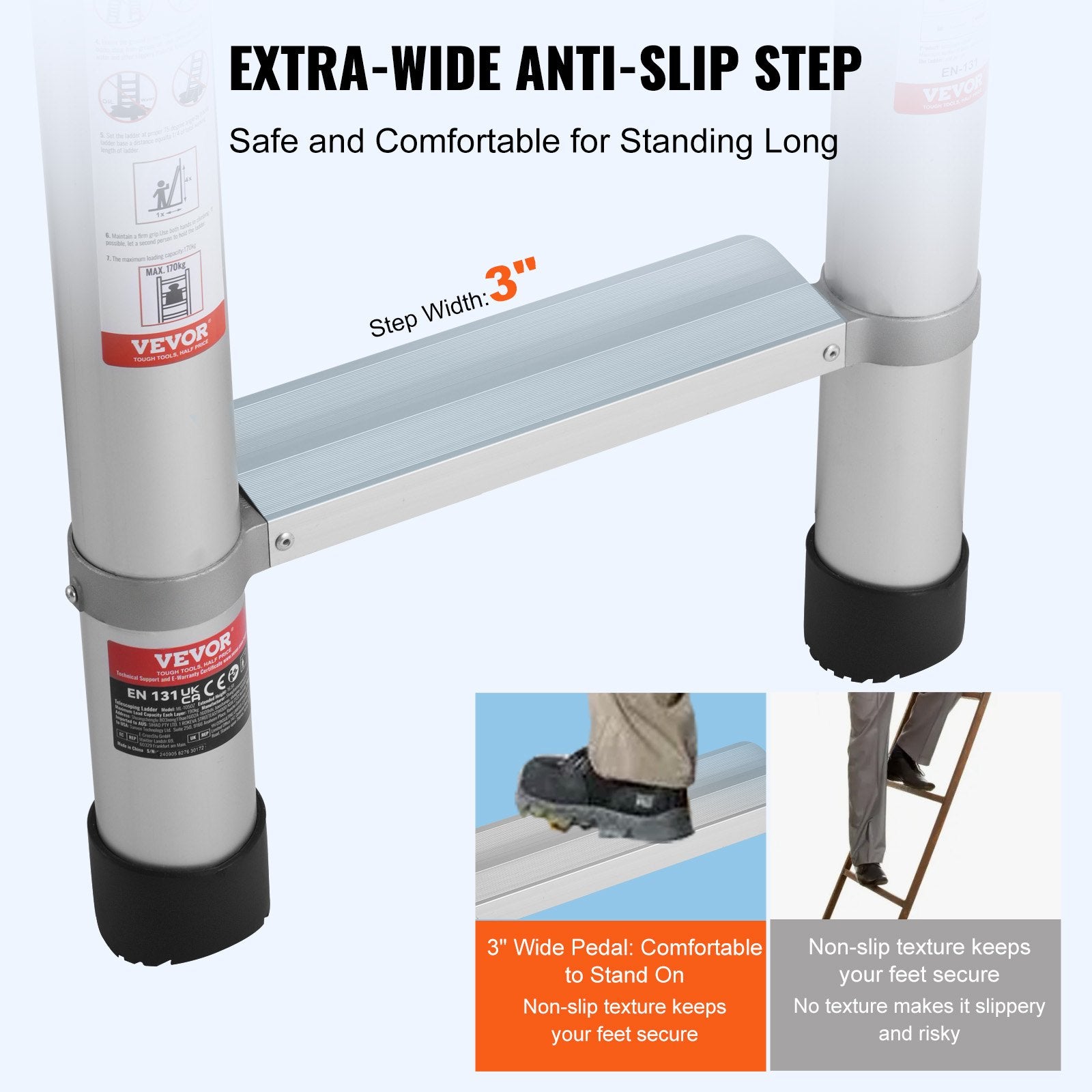 Telescoping Extension Ladder 16.5FT Multi-button Retraction 419 LBS