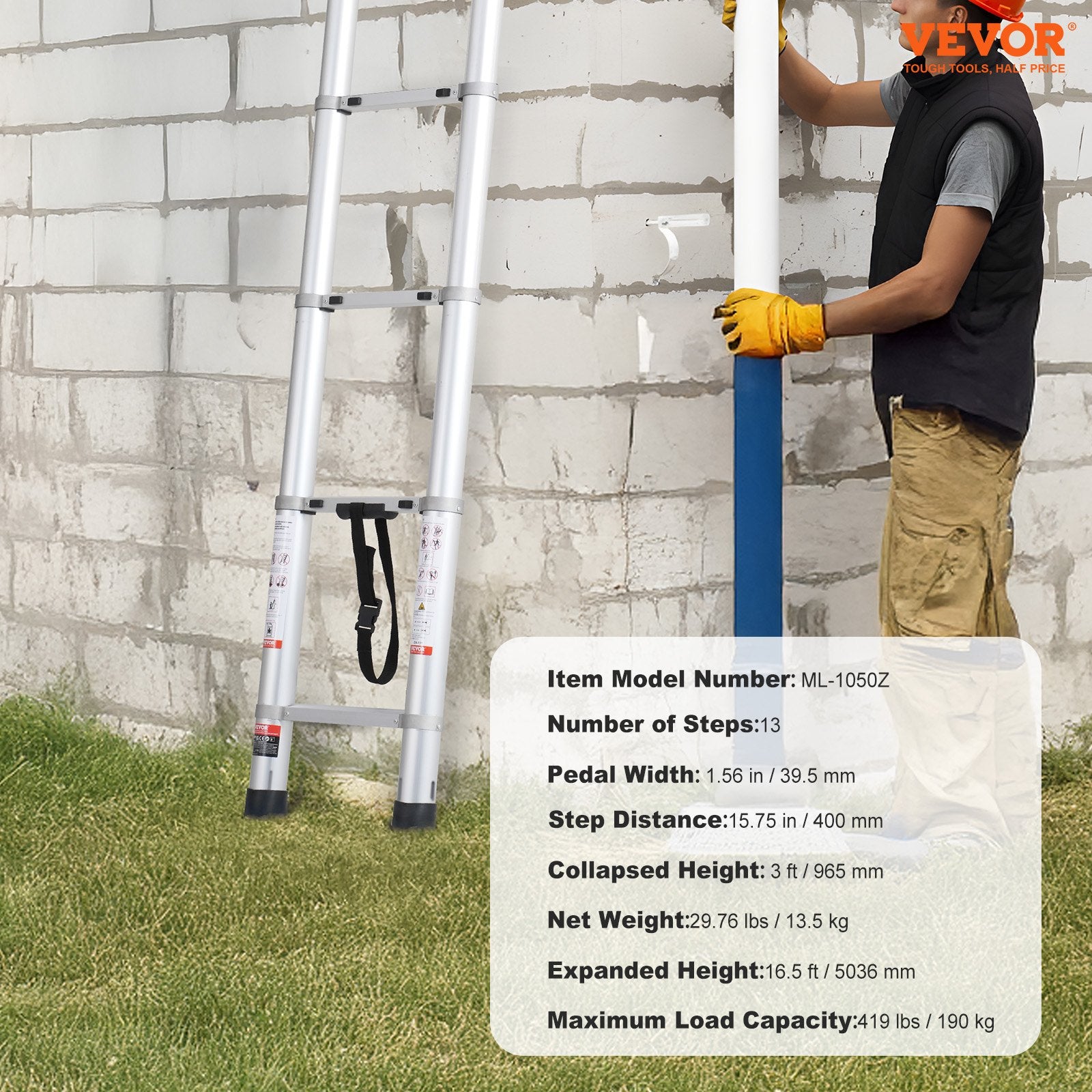 Telescoping Extension Ladder 16.5FT Multi-button Retraction 419 LBS