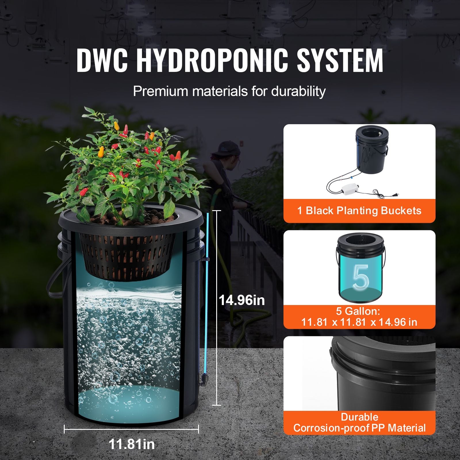 DWC Hydroponics Grow System Deep Water Culture with Top Drip 1 Bucket 20L