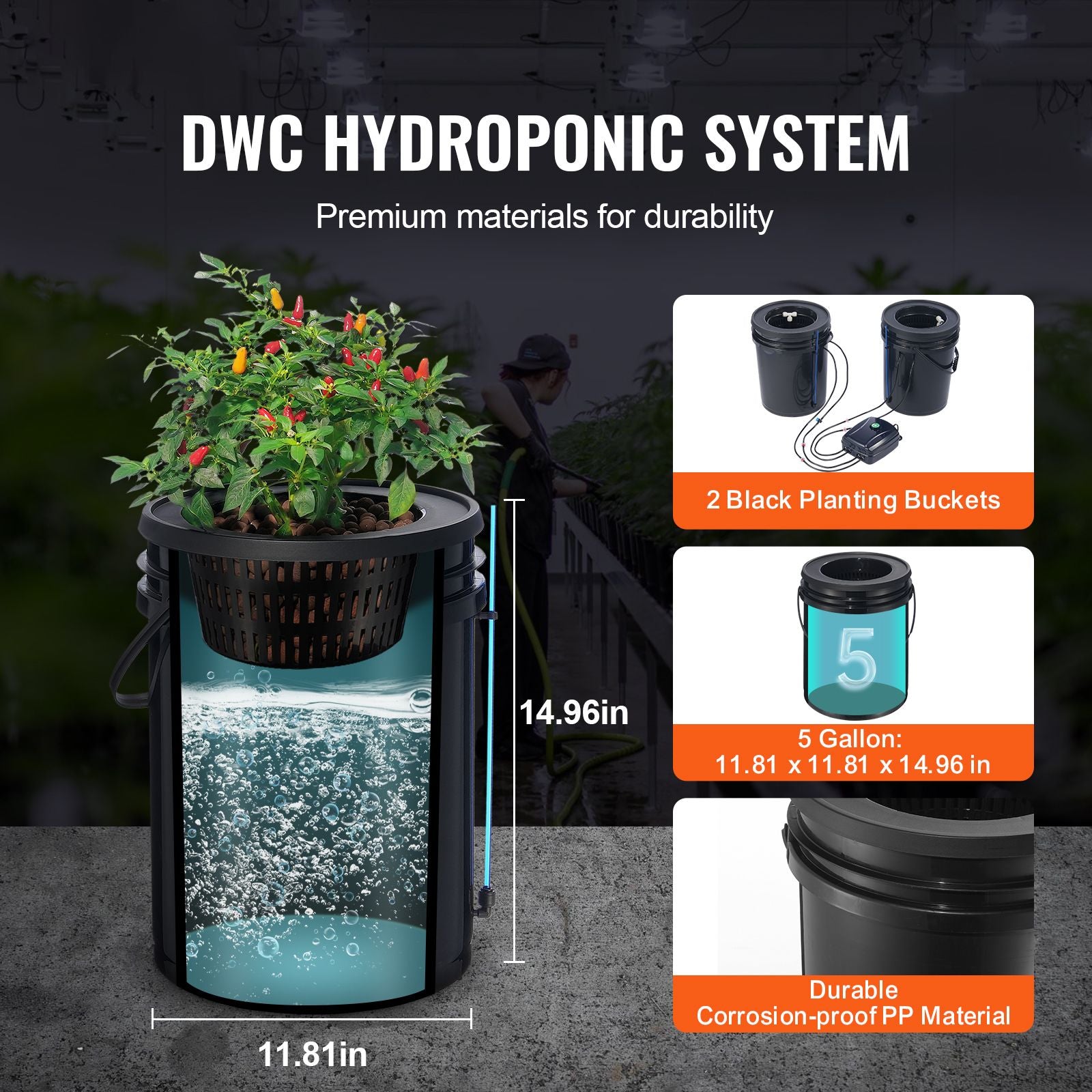 DWC Hydroponics Grow System Deep Water Culture with Top Drip 2 Buckets