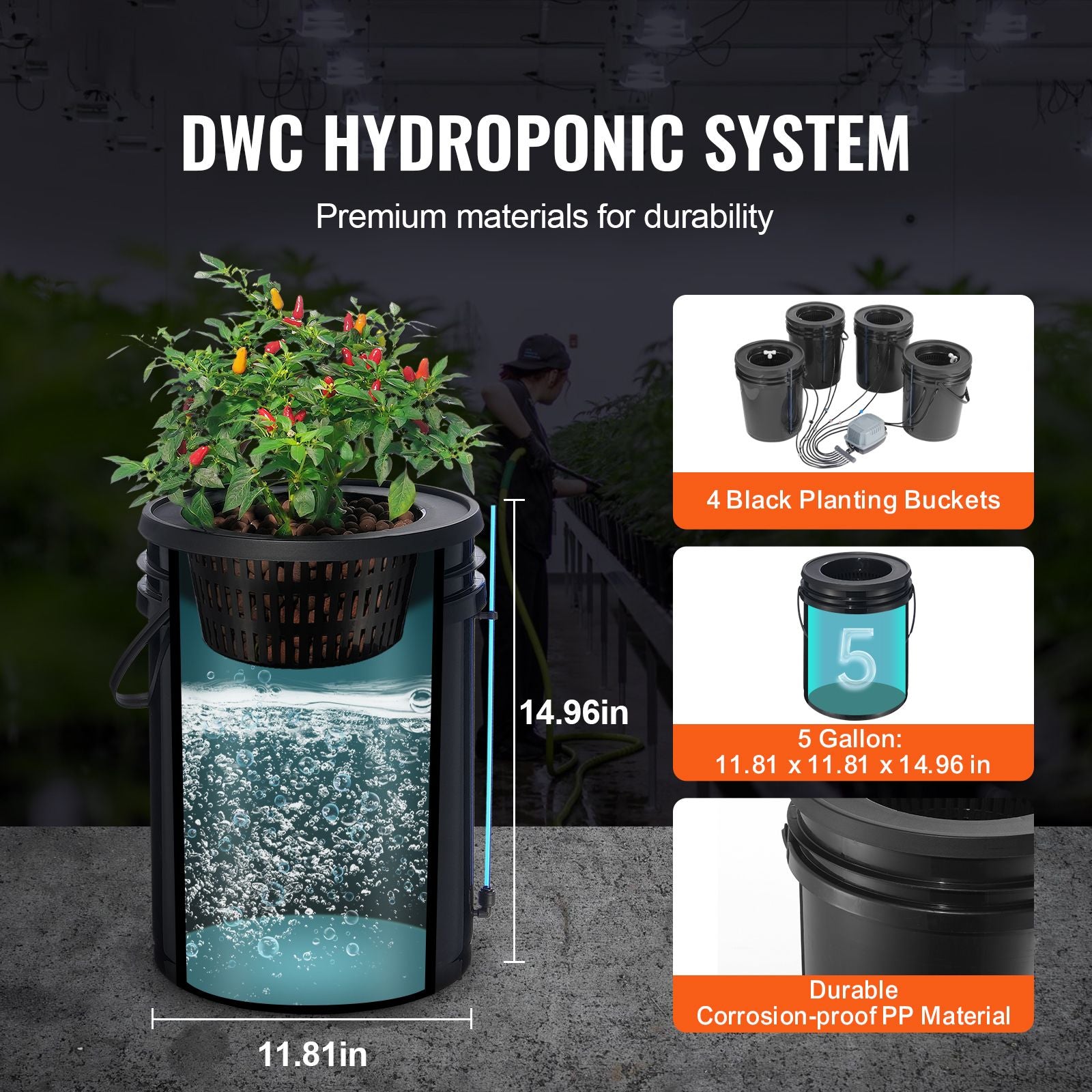DWC Hydroponics Grow System Deep Water Culture with Top Drip 4 Buckets