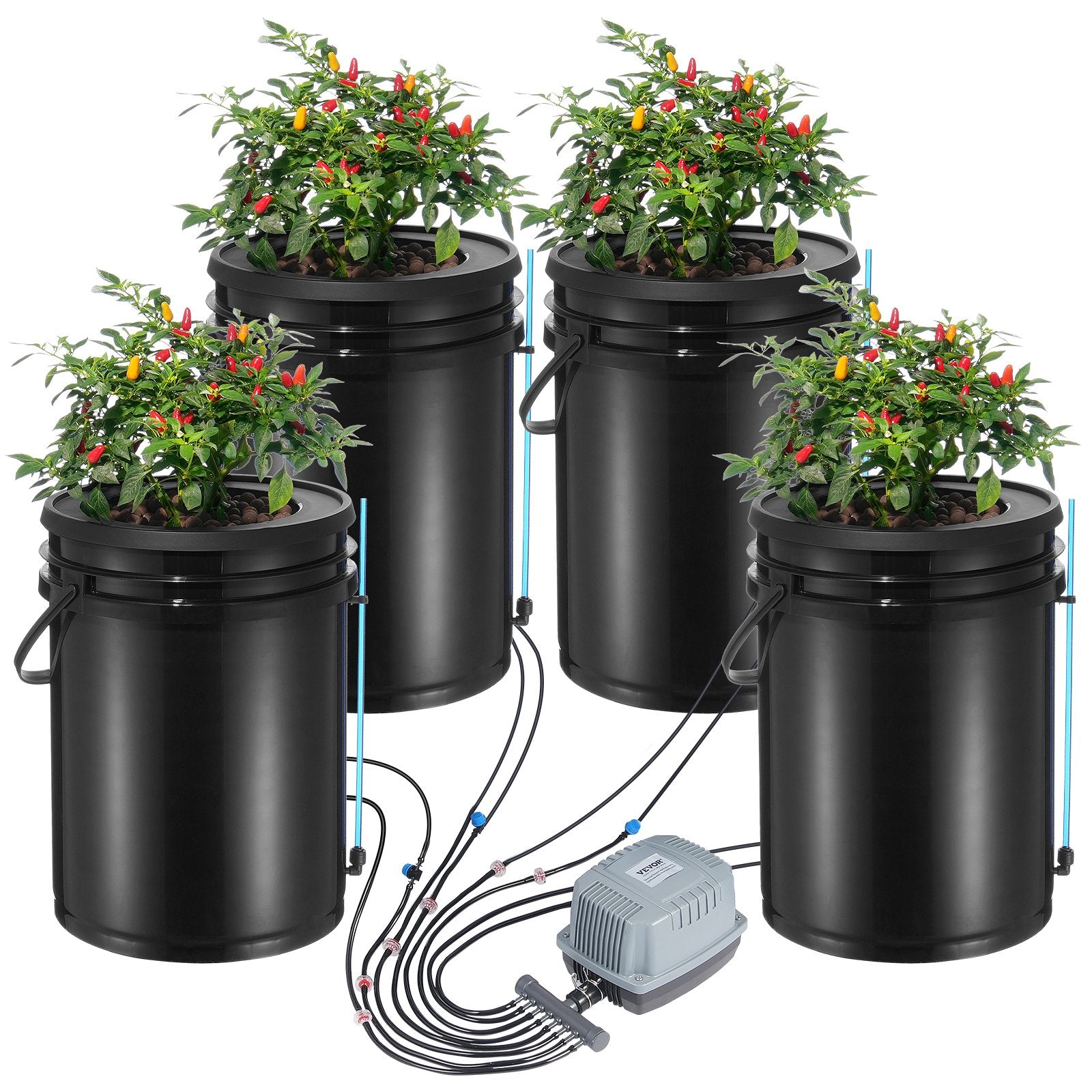 DWC Hydroponics Grow System Deep Water Culture with Top Drip 4 Buckets