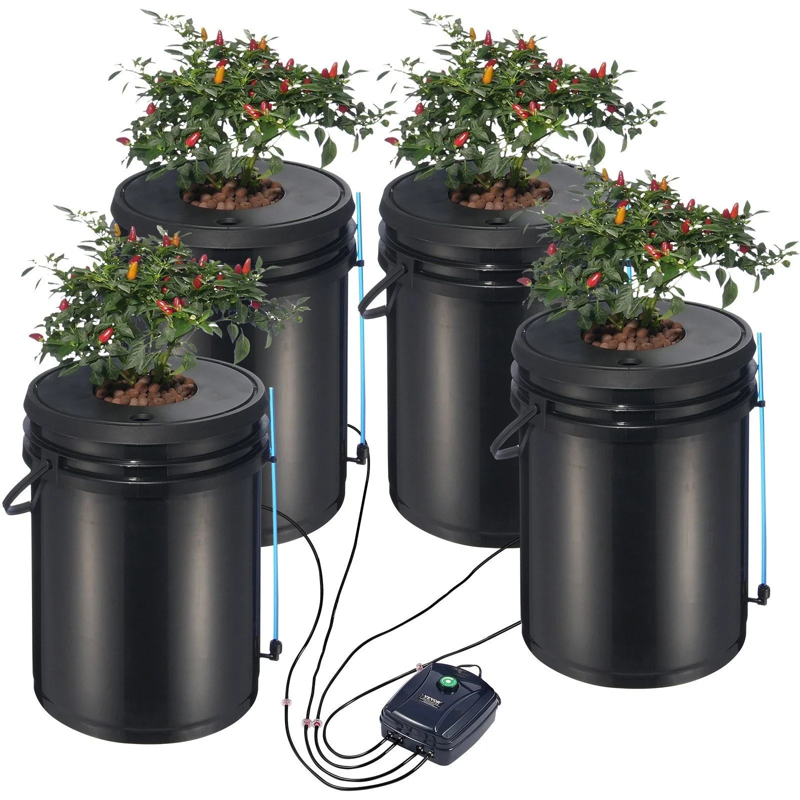 DWC Hydroponics Grow System, Hydroponic Growing System, Deep Water Culture 5-Gallon 4 Buckets, DWC System with Air Pump, Air Stones and Water Level Device for Leafy Vegetables