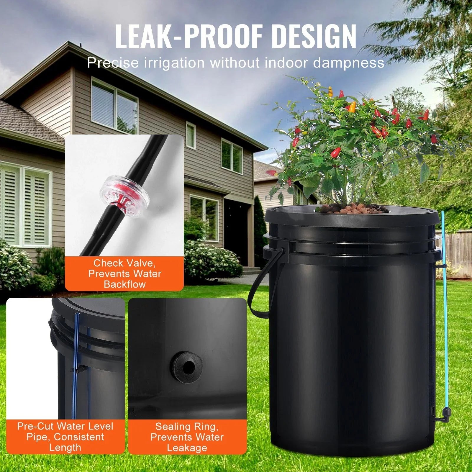 DWC Hydroponics Grow System, Hydroponic Growing System, Deep Water Culture 5-Gallon 4 Buckets, DWC System with Air Pump, Air Stones and Water Level Device for Leafy Vegetables