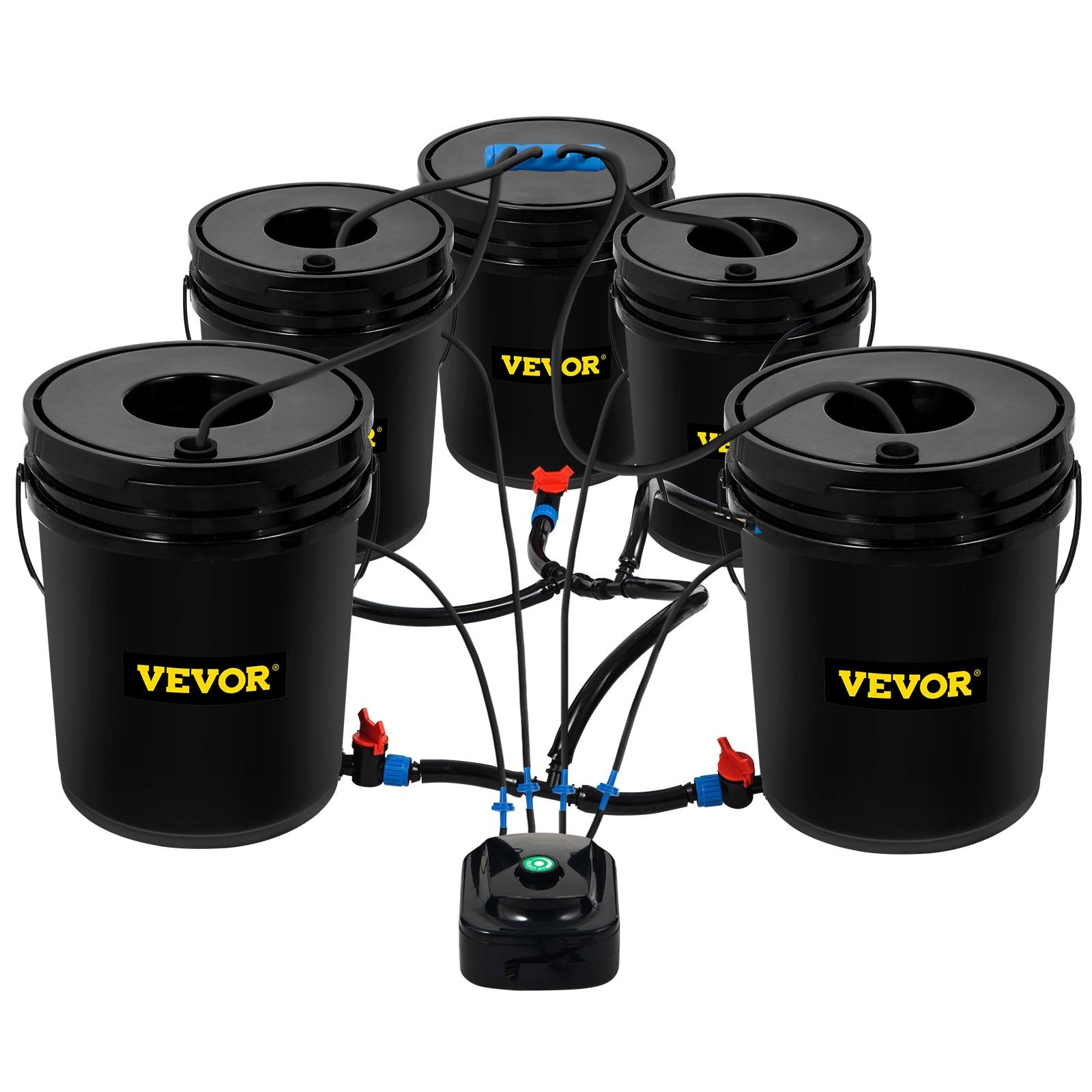 DWC Hydroponic System, 5 Gallon 5 Buckets, Deep Water Culture Growing Bucket, Hydroponics Grow Kit with Pump, Air Stone and Connected Reservoir, for Indoor/Outdoor Leafy Vegetables