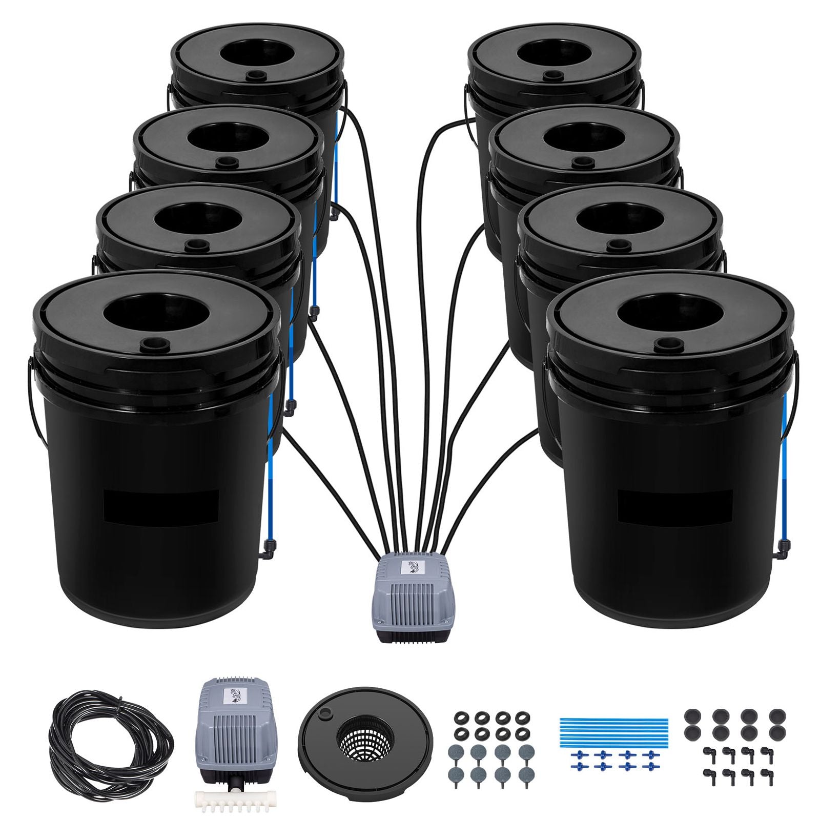 DWC Hydroponics Grow System Deep Water Culture 8 Buckets with Air Pump