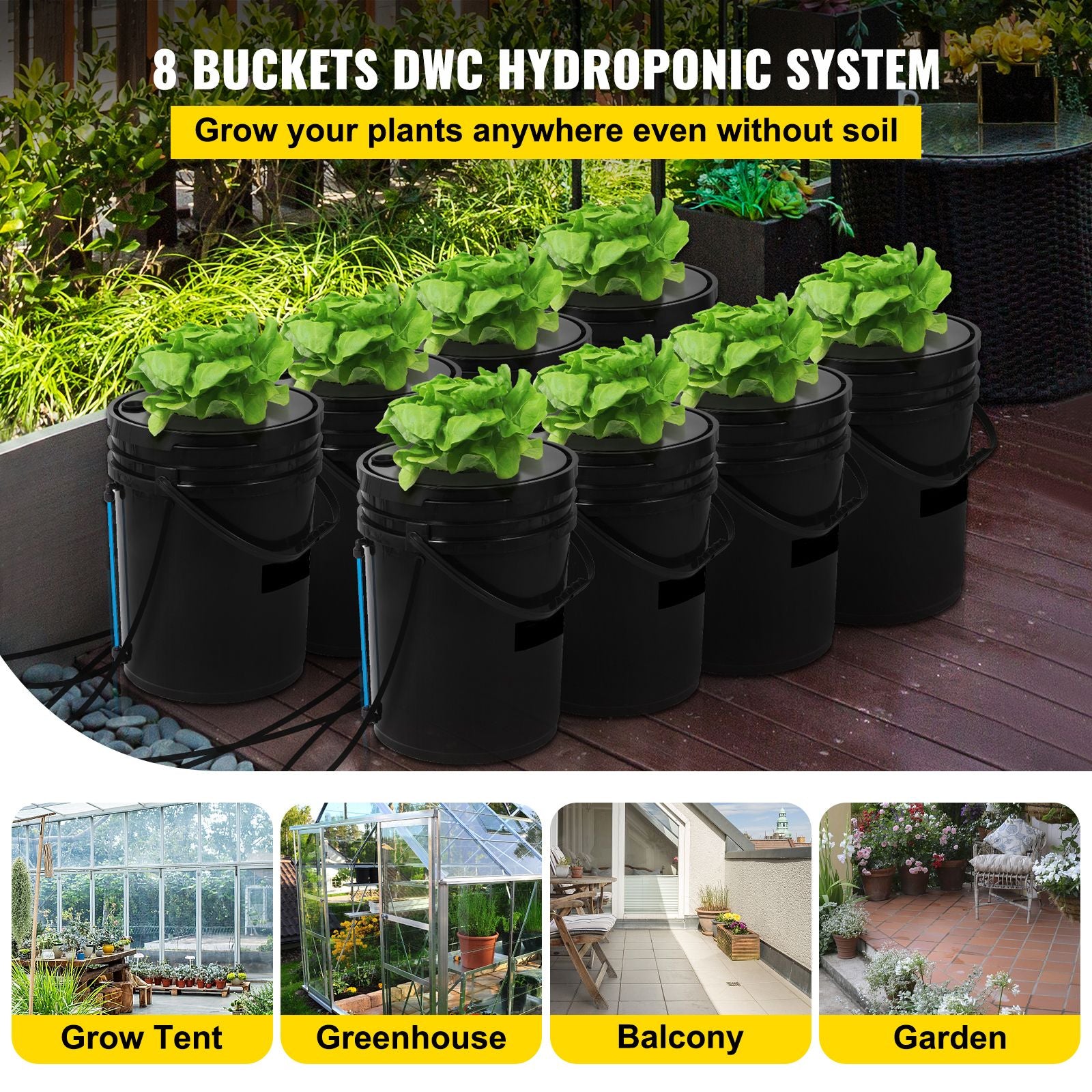 DWC Hydroponics Grow System Deep Water Culture 8 Buckets with Air Pump