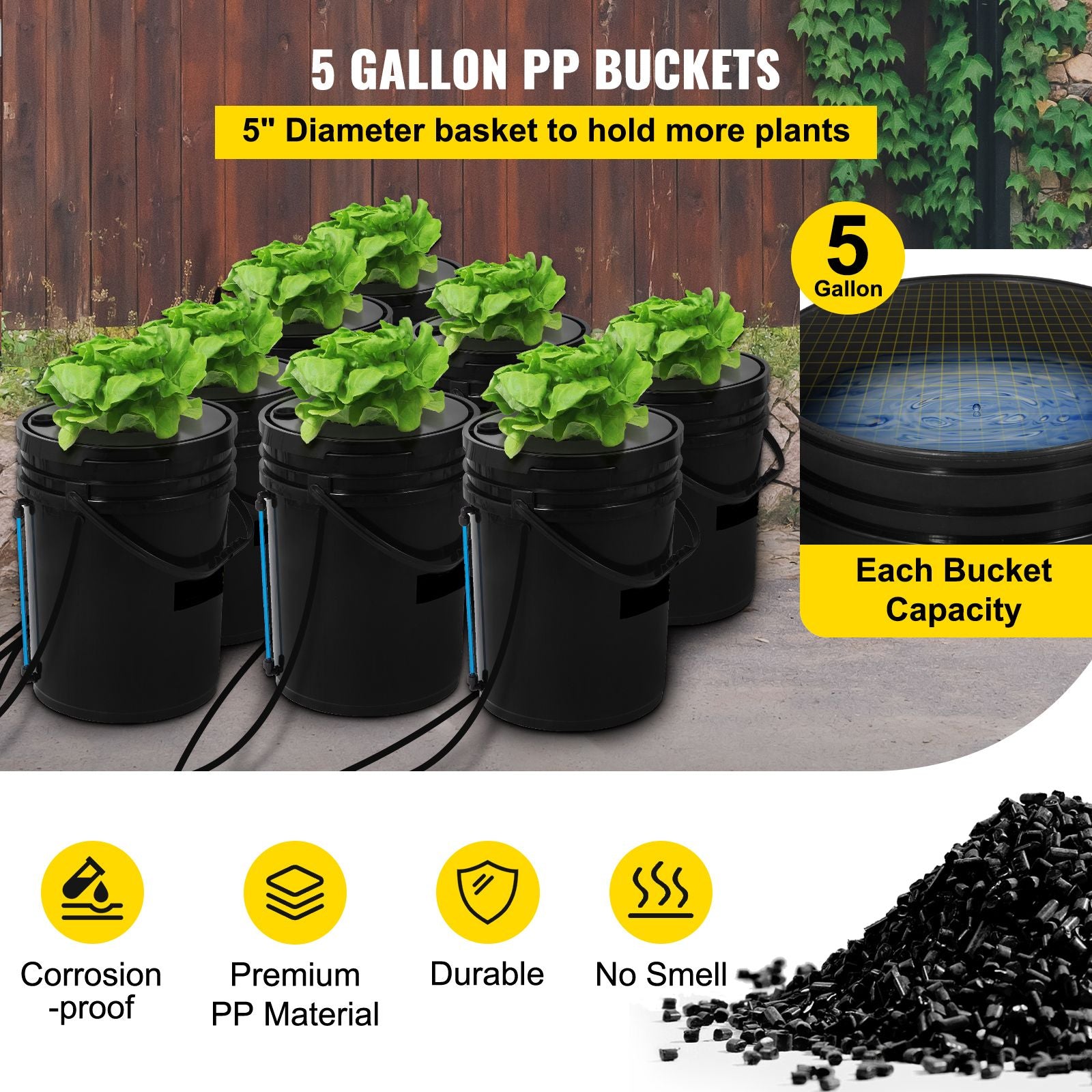 DWC Hydroponics Grow System Deep Water Culture 8 Buckets with Air Pump