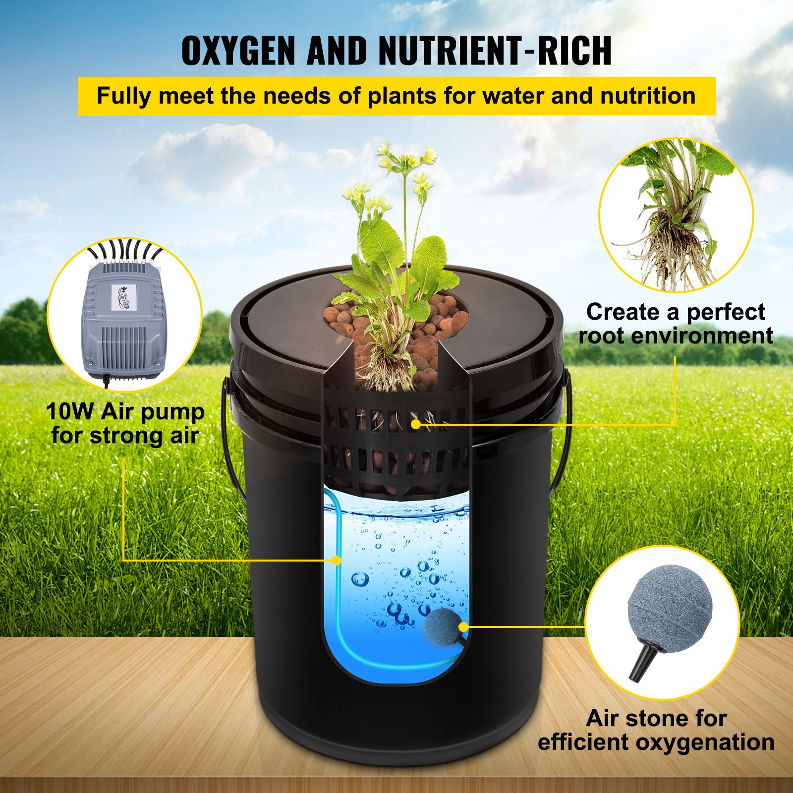 DWC Hydroponics Grow System Deep Water Culture 8 Buckets with Air Pump