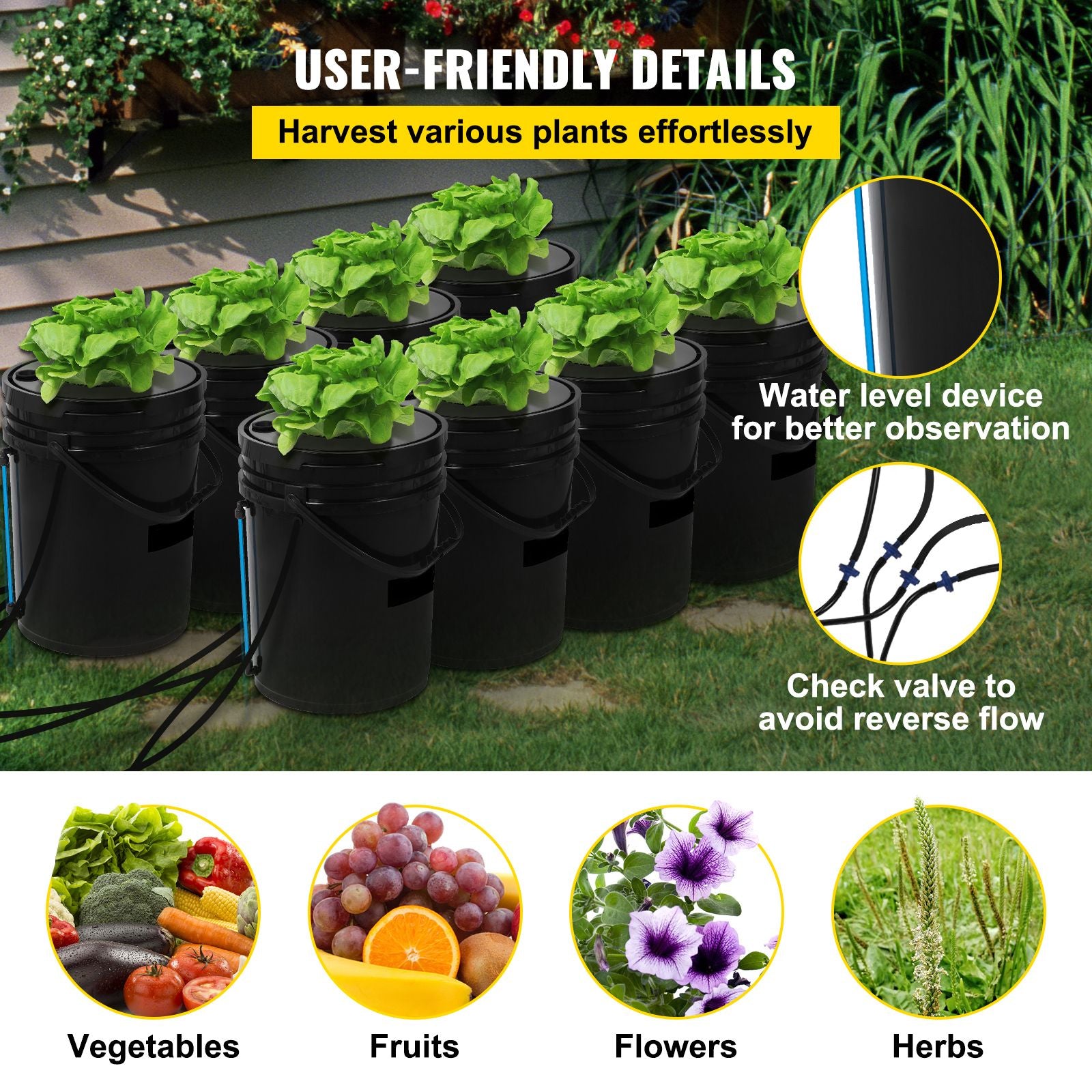 DWC Hydroponics Grow System Deep Water Culture 8 Buckets with Air Pump