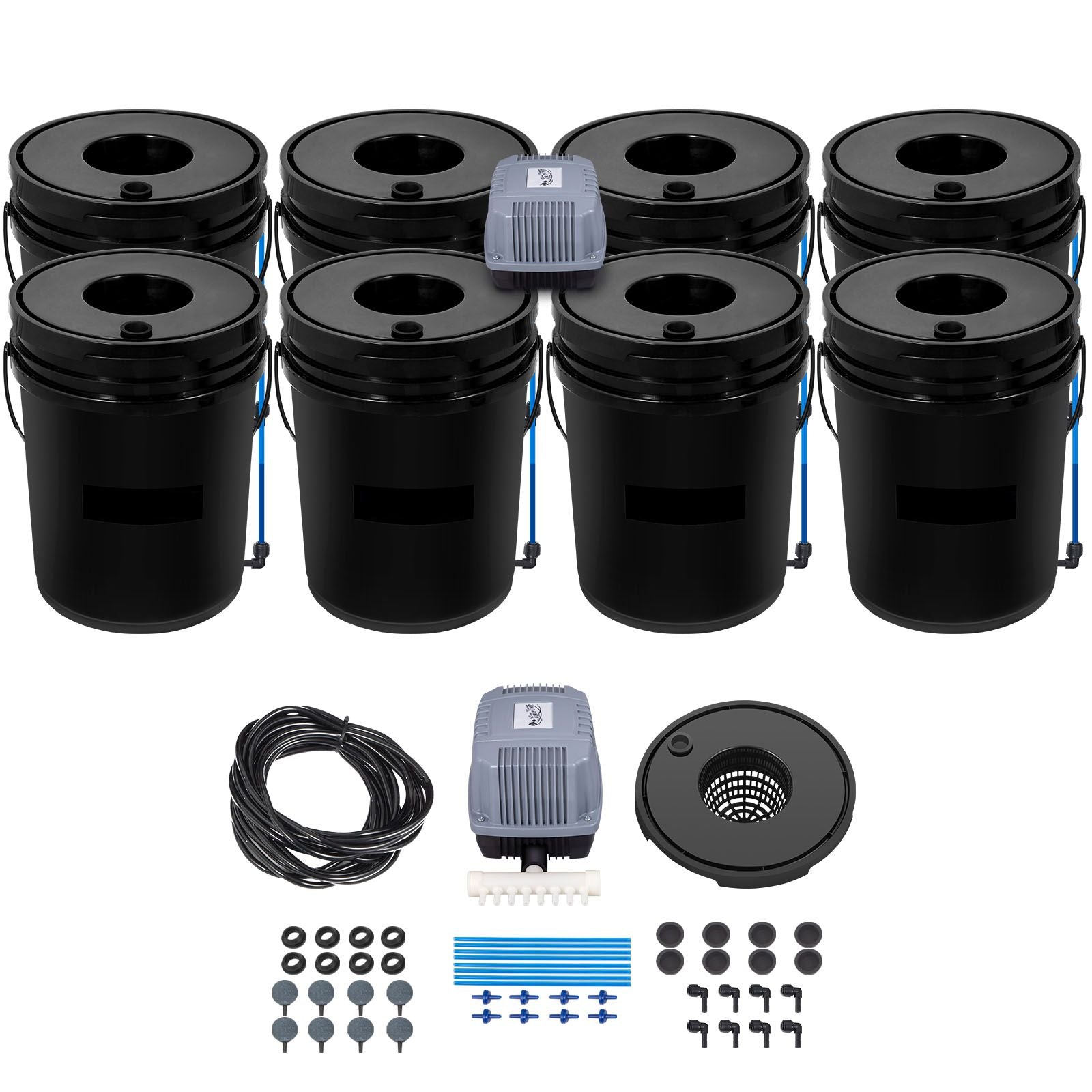 DWC Hydroponics Grow System Deep Water Culture 8 Buckets with Air Pump