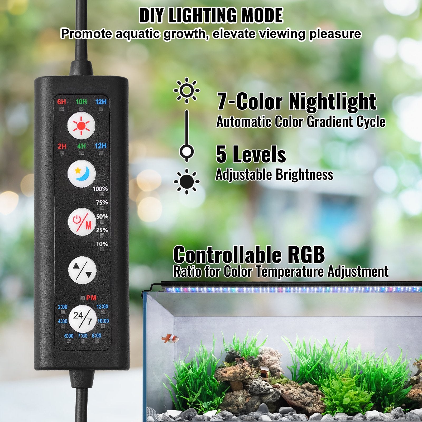 VEVOR Aquarium Light, 26W Full Spectrum Fish Tank Light with 24/7 Natural Mode, Adjustable Timer & 5-Level Brightness, with Aluminum Alloy Shell Extendable Brackets for 30