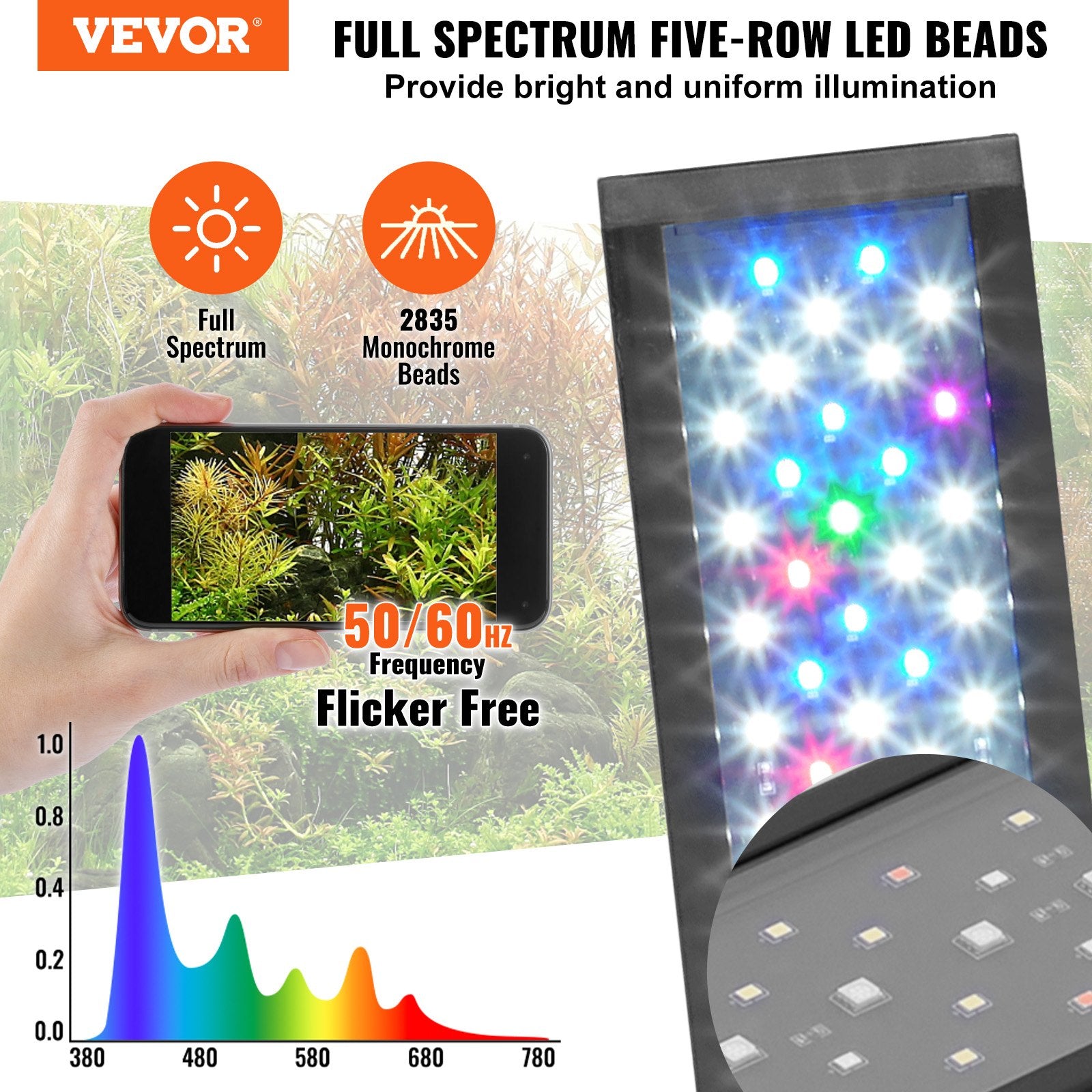 VEVOR Aquarium Light 26W Full Spectrum Aquarium LED Lights for 36"-42" Fish Tank