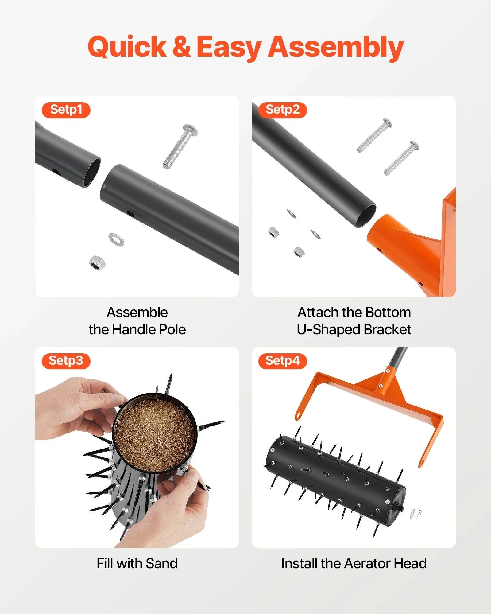 Rolling Lawn Aerator, 410mm Manual Push Aerator Roller with 42 Spikes & 60 in Long Handle, Fillable Drum for Added Weight, Heavy-Duty Lawn Soil Penetrator for Garden Yard Compacted Soils