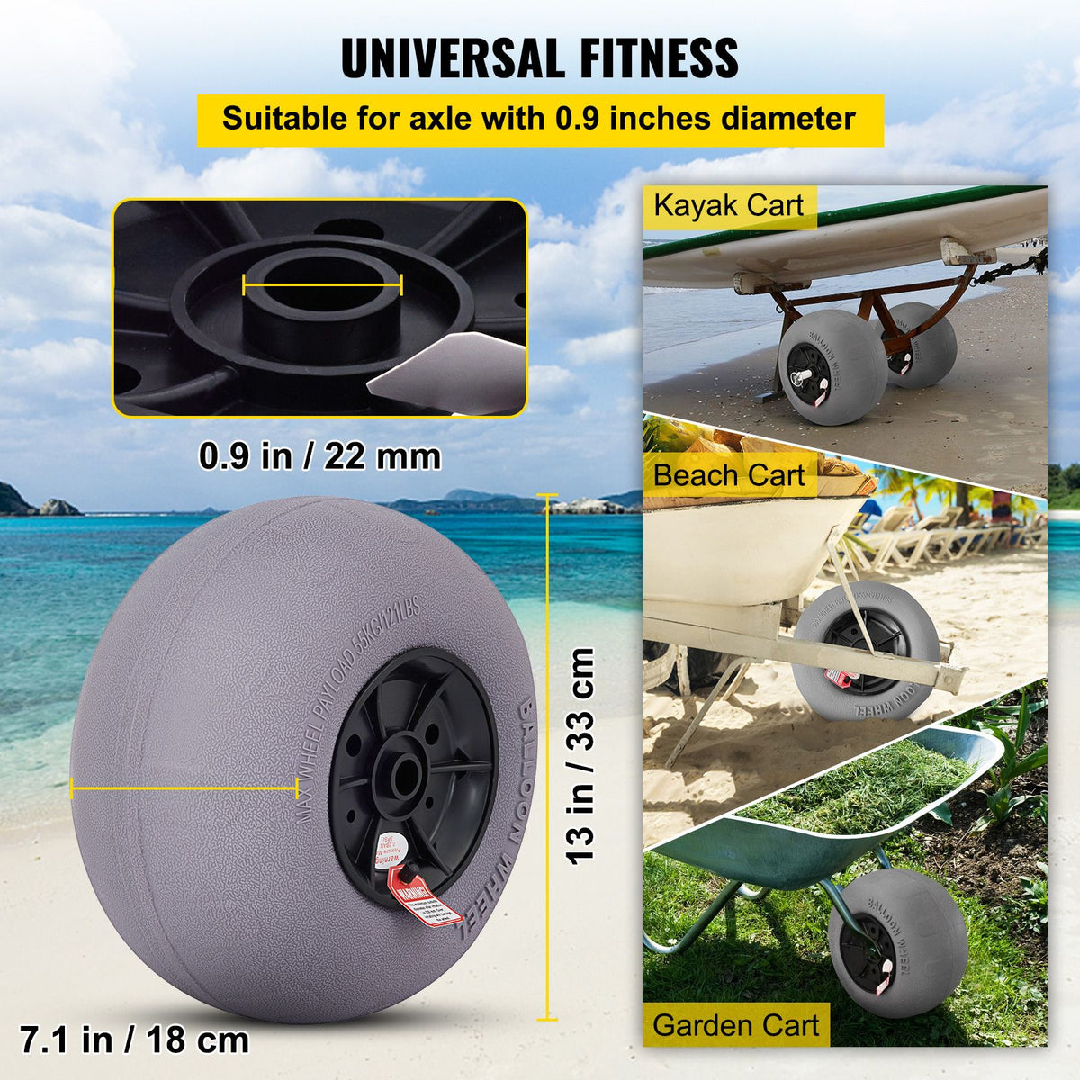 13-Inch Beach Balloon Wheels Replacement Tyres TPU 121lbs, Set of 2 Wheels