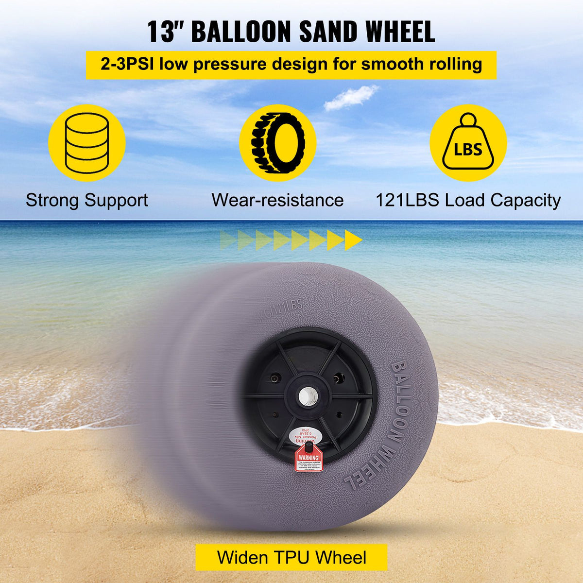 13-Inch Beach Balloon Wheels Replacement Tyres TPU 121lbs, Set of 2 Wheels