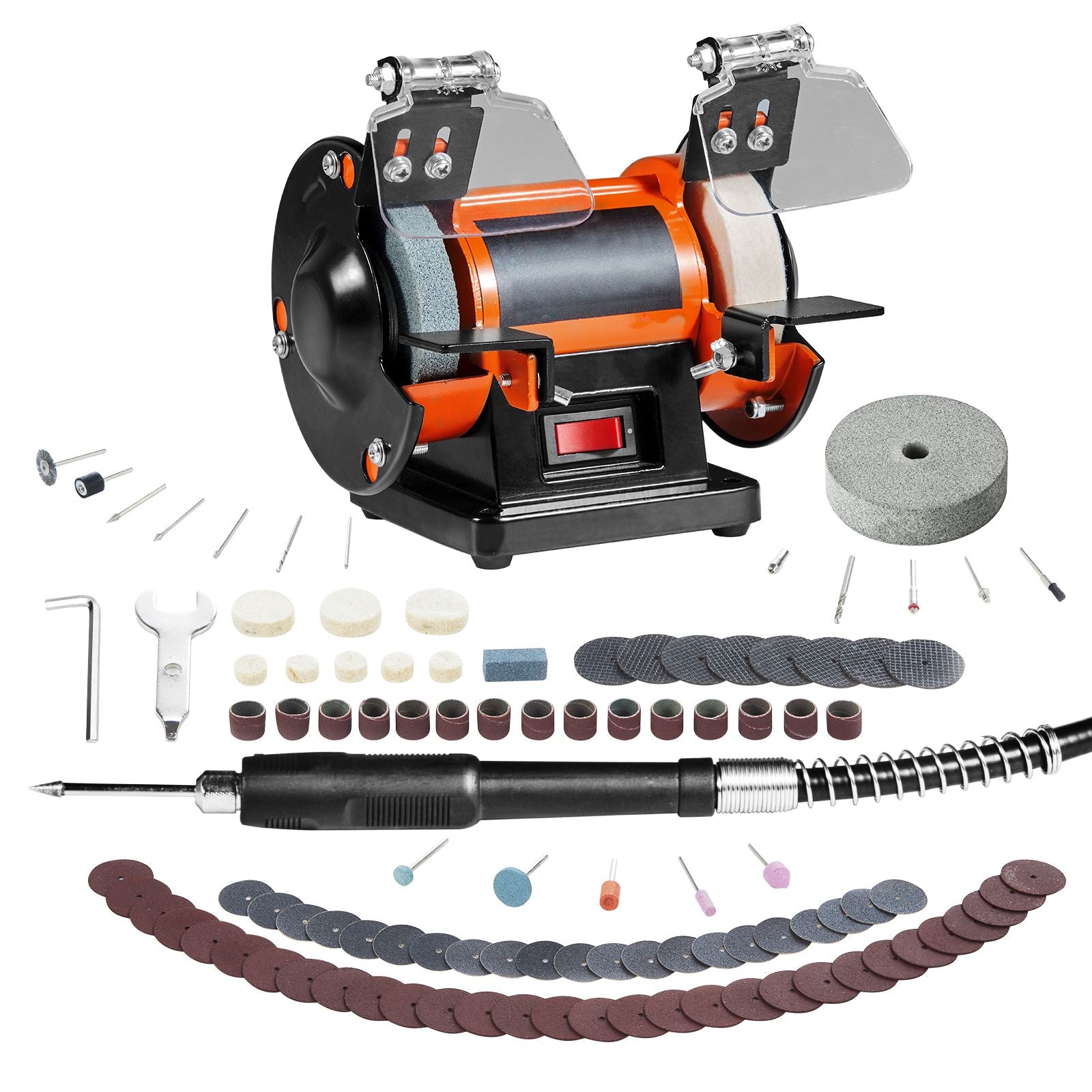 3590RPM Jewelry Polisher Bench Grinder with 3 Wheels & 100-Piece Tool Kit