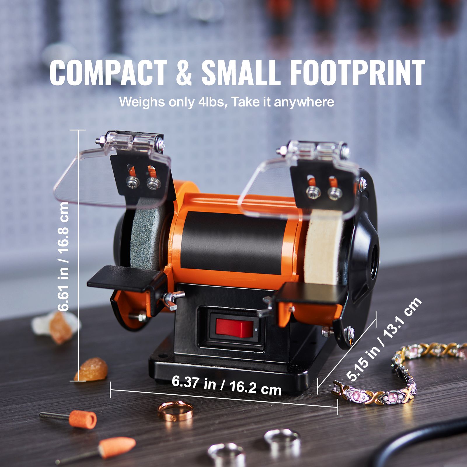 3590RPM Jewelry Polisher Bench Grinder with 3 Wheels & 100-Piece Tool Kit