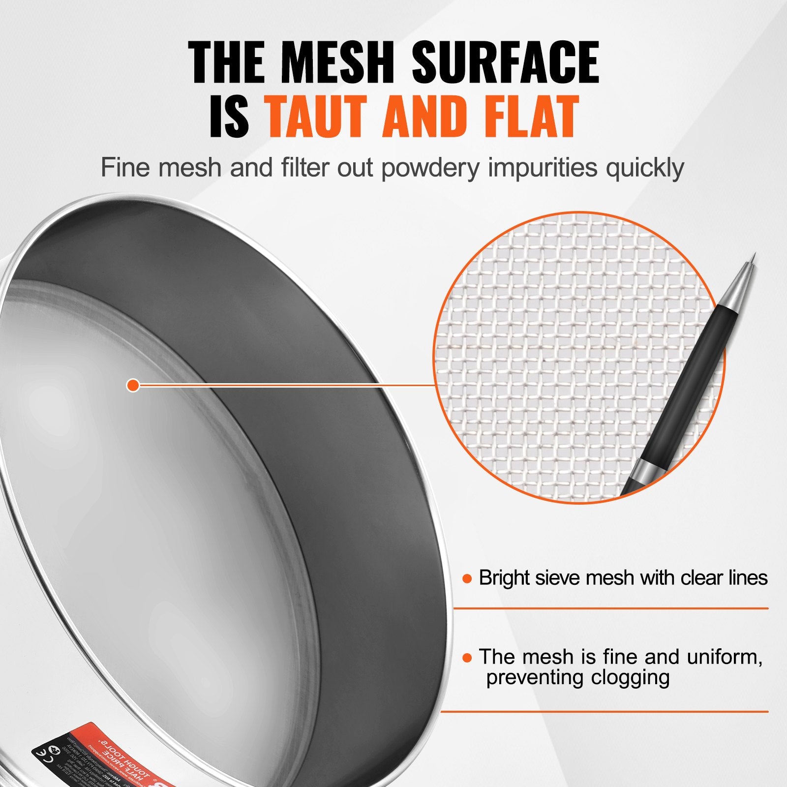 Flour Sieve Fine Mesh, 80 Mesh Flour Sifter, 304 Stainless Steel Fine Mesh Sifter Food-grade, Dia. 12.6