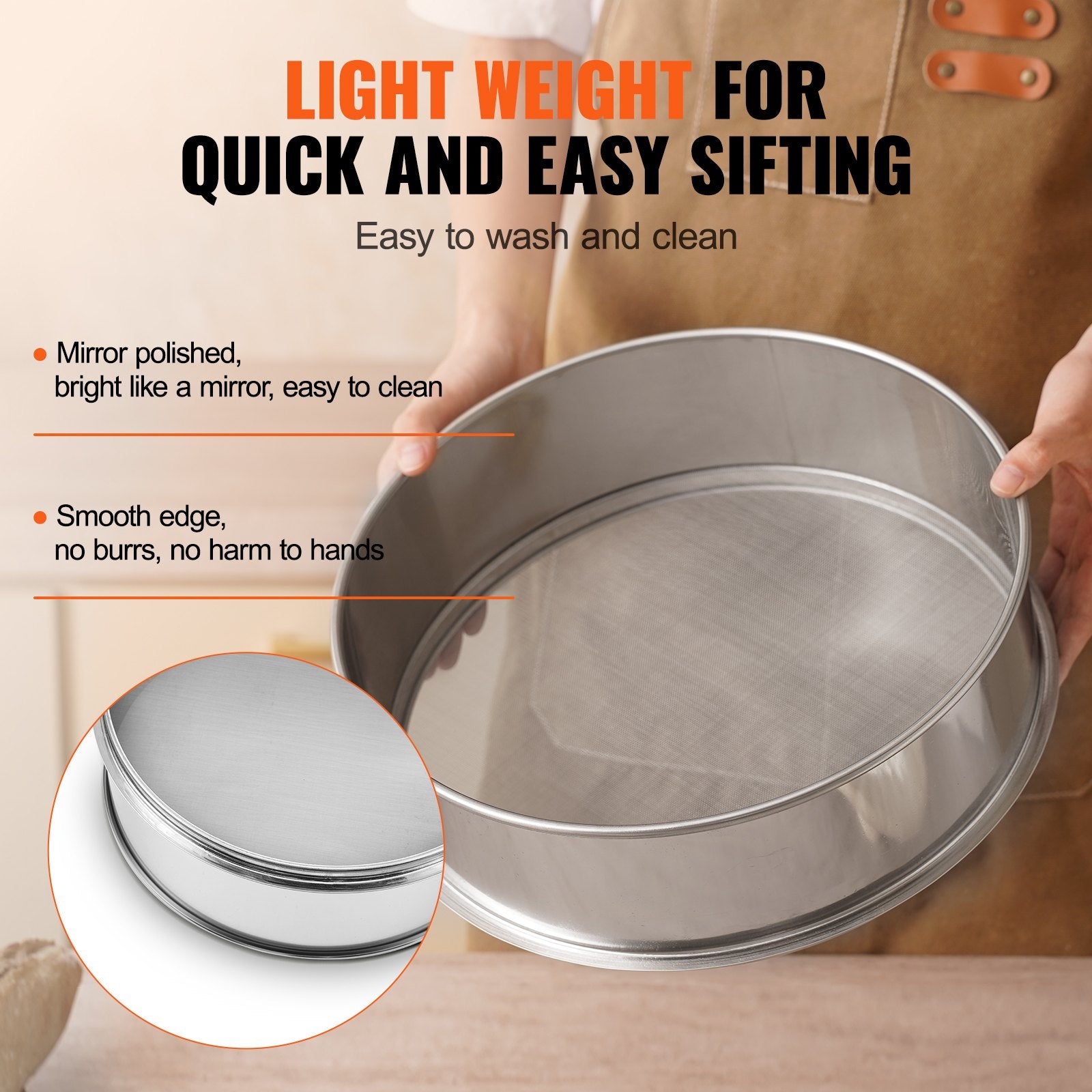 Flour Sieve Fine Mesh, 80 Mesh Flour Sifter, 304 Stainless Steel Fine Mesh Sifter Food-grade, Dia. 12.6