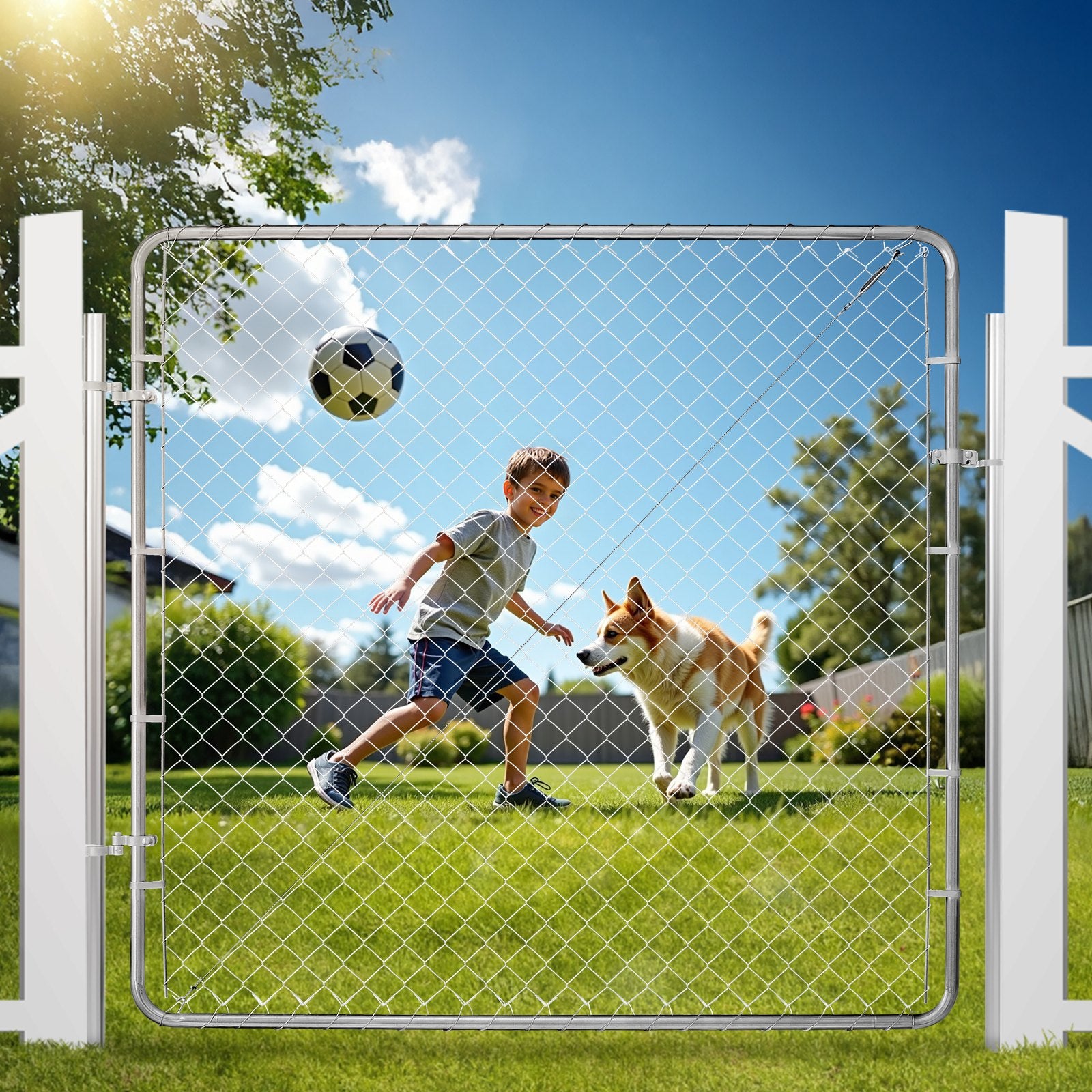 Chain Link Fence Gate, 70 x 72 in, Adjustable Chain Link Fence Panel, Fit 3 ft (W) x 4 ft (H) Garden Fence Gate Opening, Rust-Resistant Galvanized Fencing Gate for Farm Posts Not Included