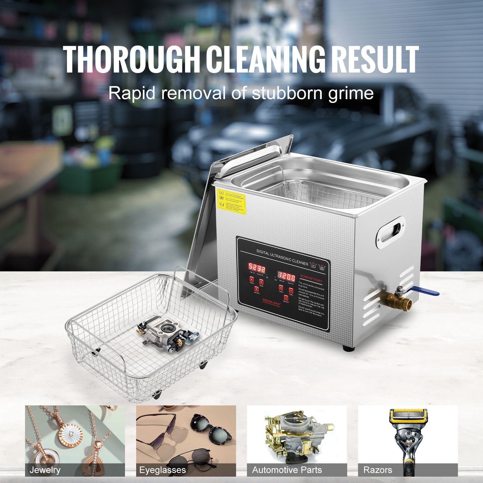 Ultrasonic Cleaner with Digital Timer & Heater, Professional Ultra Sonic Jewelry Cleaner, Stainless Steel Heated Cleaning Machine for Glasses Watch Rings Small Parts Circuit Board (10L)