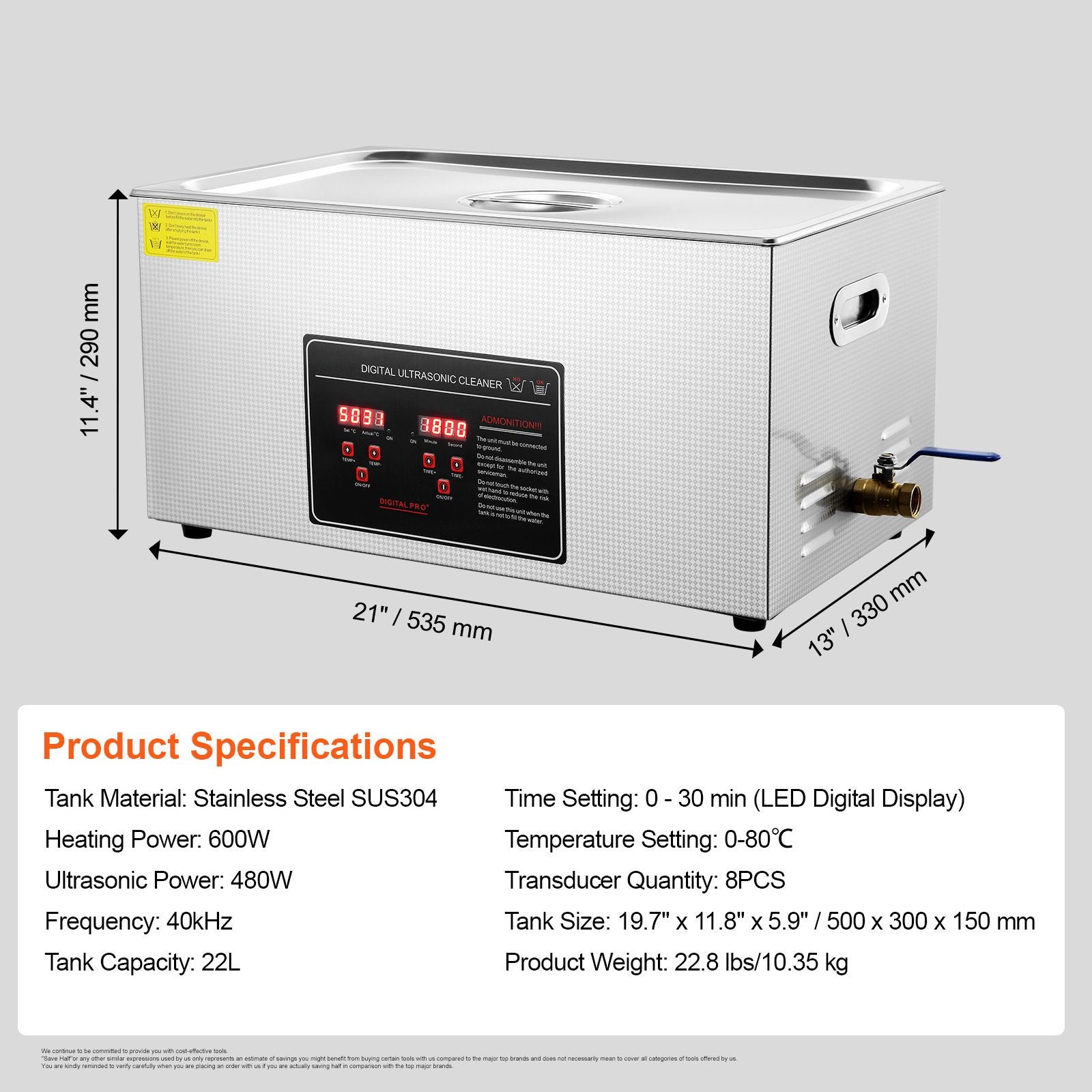 22L Ultrasonic Cleaner with Timer Heating Machine Digital Sonic Cleaner
