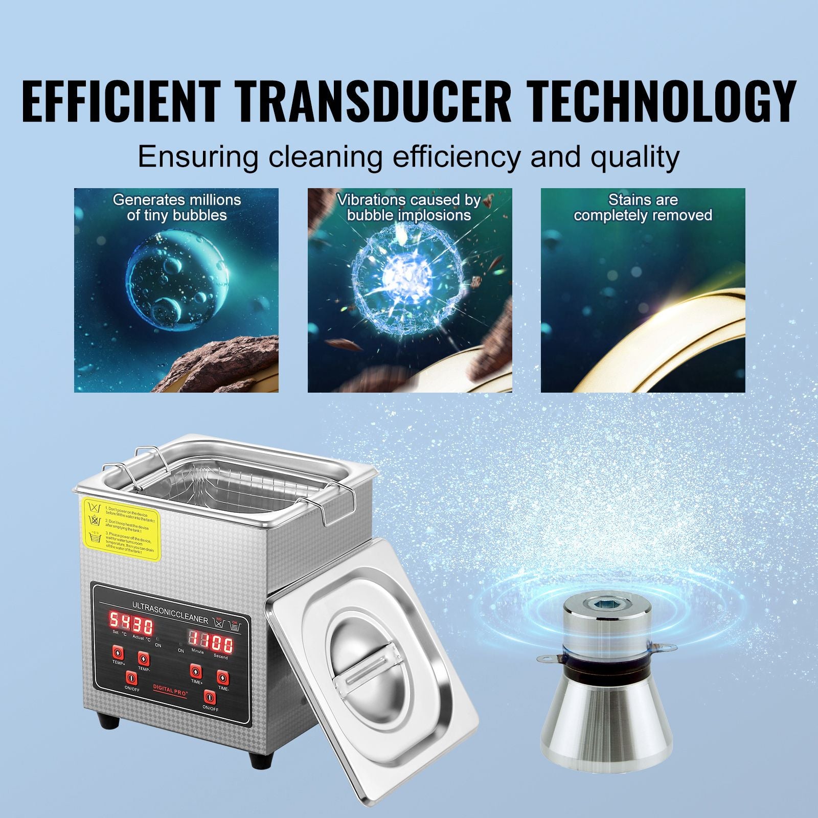 Ultrasonic Cleaner with Digital Timer & Heater, Professional Ultra Sonic Jewelry Cleaner, Stainless Steel Heated Cleaning Machine for Glasses Watch Rings Small Parts Circuit Board (2L)