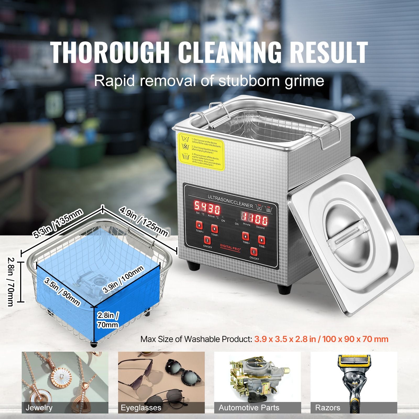 Ultrasonic Cleaner with Digital Timer & Heater, Professional Ultra Sonic Jewelry Cleaner, Stainless Steel Heated Cleaning Machine for Glasses Watch Rings Small Parts Circuit Board (2L)