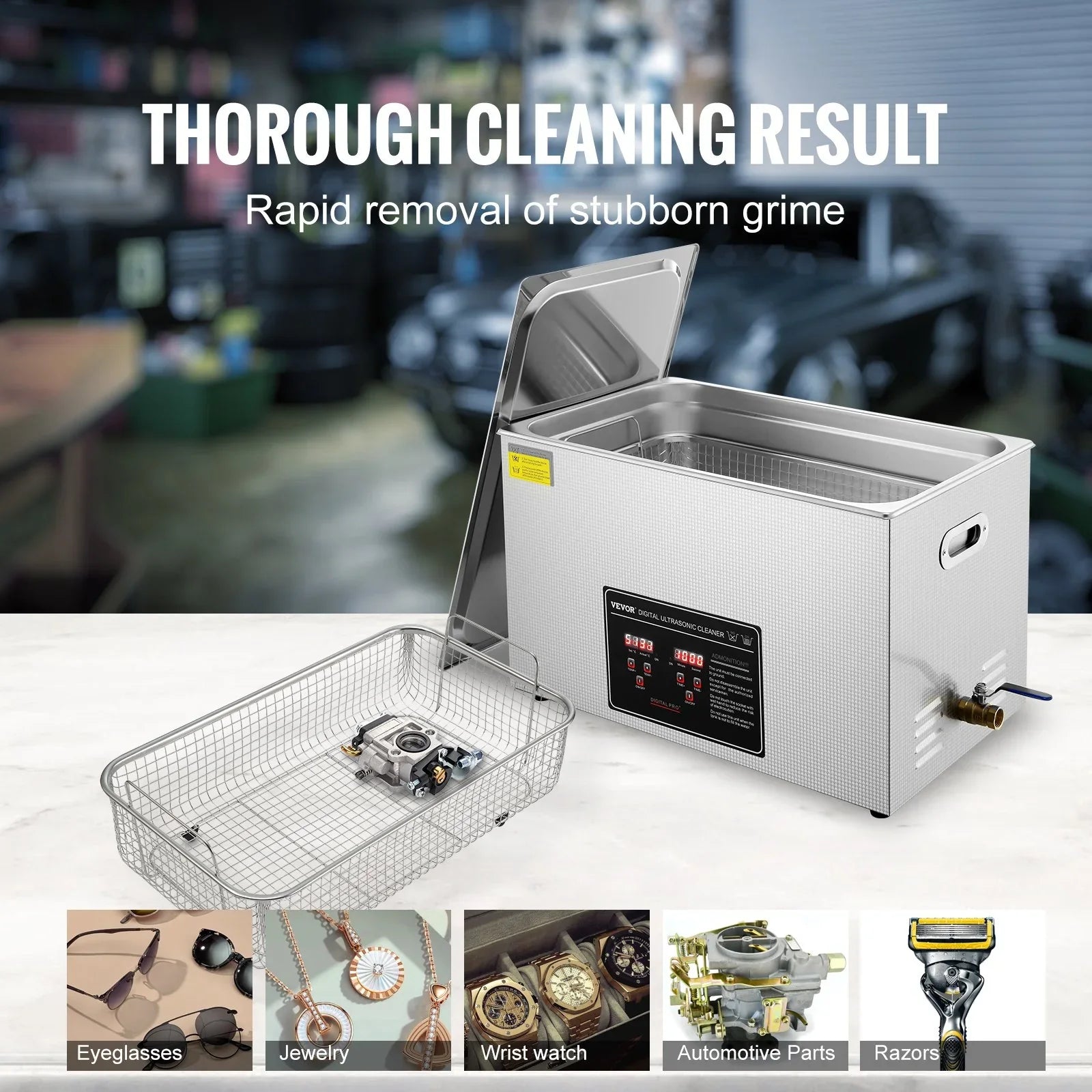 Ultrasonic Cleaner with Digital Timer & Heater, Professional Ultra Sonic Jewelry Cleaner, Stainless Steel Heated Cleaning Machine for Glasses Watch Rings Small Parts Circuit Board (30L)