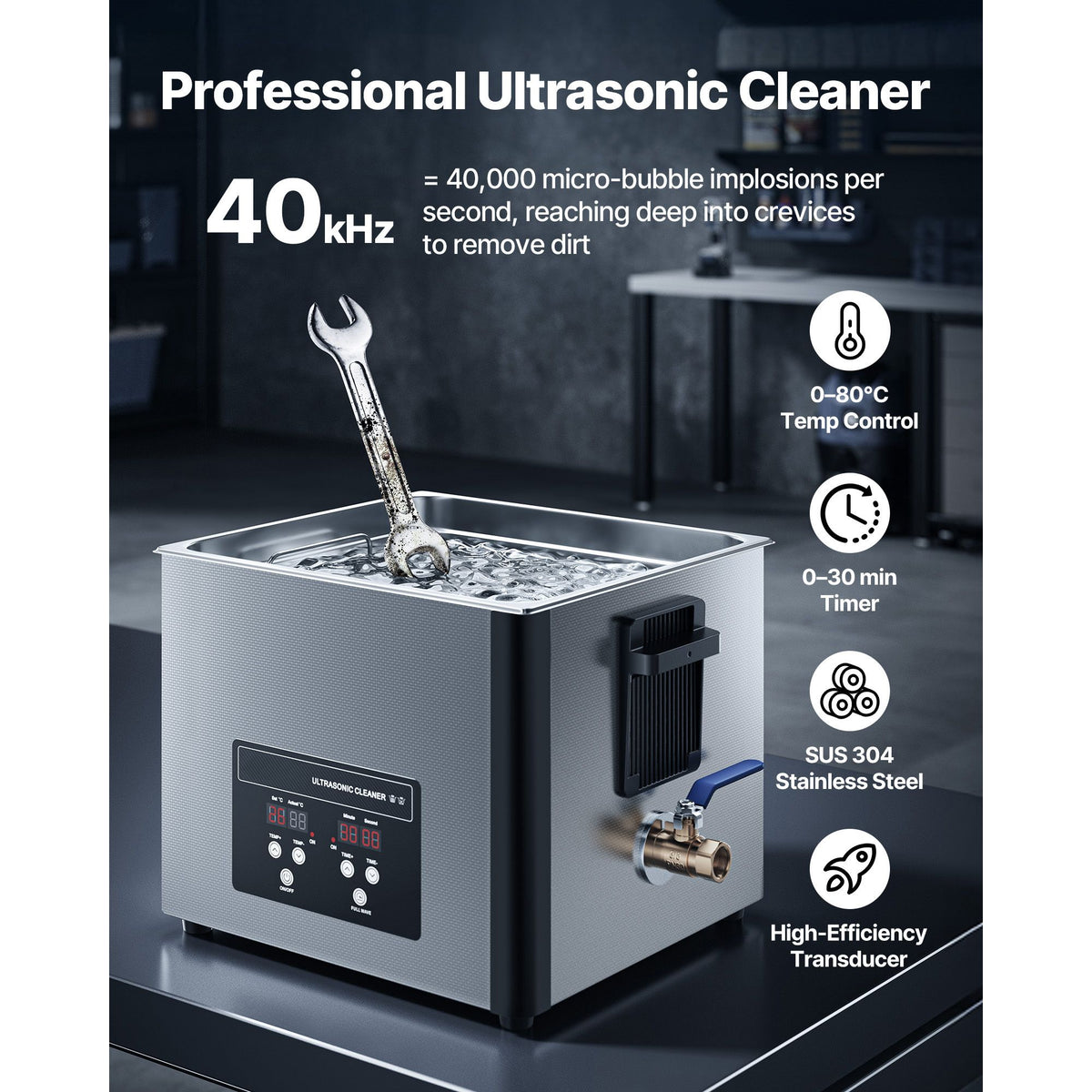 15L Ultrasonic Cleaner 240W 40kHz Stainless Steel Digital Cleaning Machine