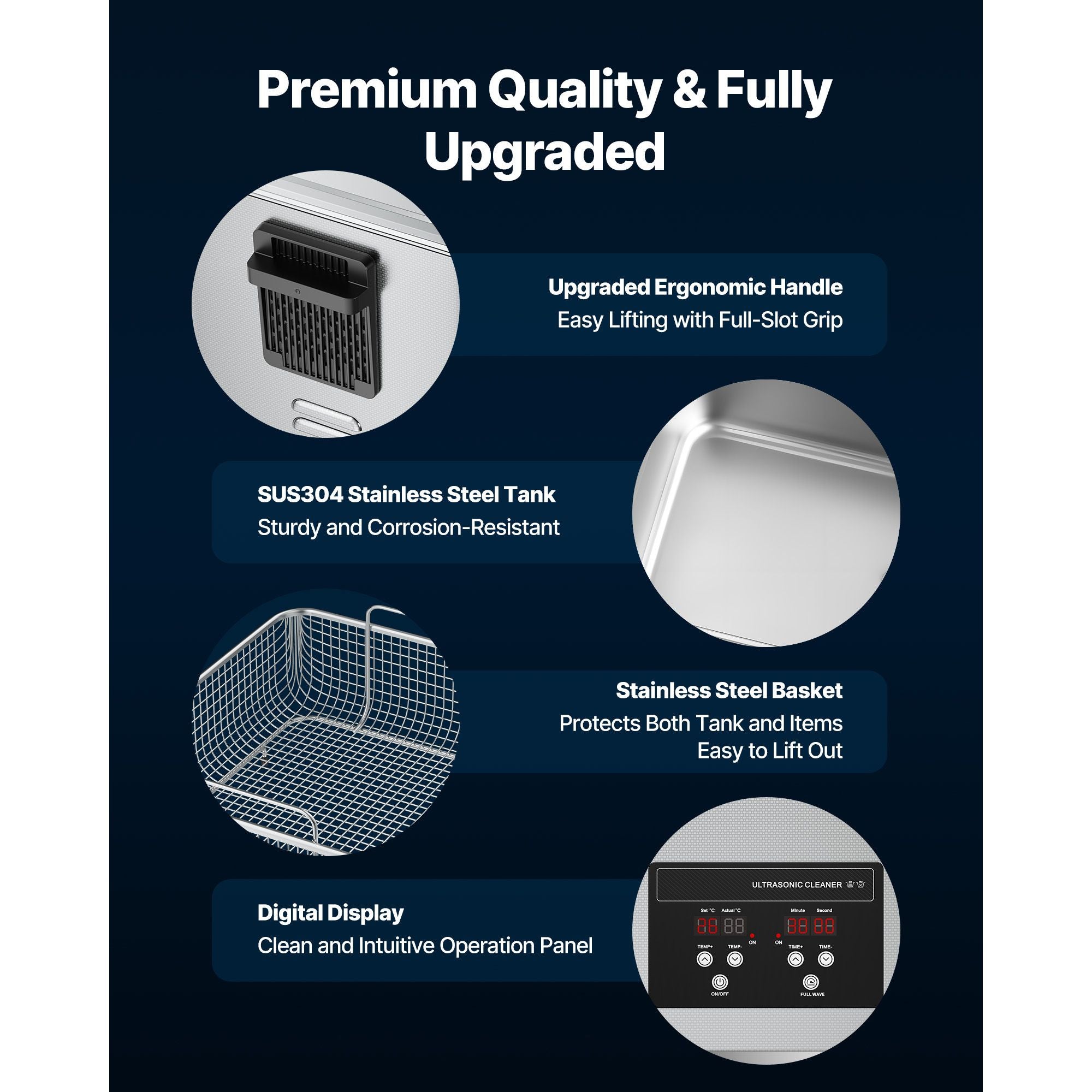15L Ultrasonic Cleaner 240W 40kHz Stainless Steel Digital Cleaning Machine