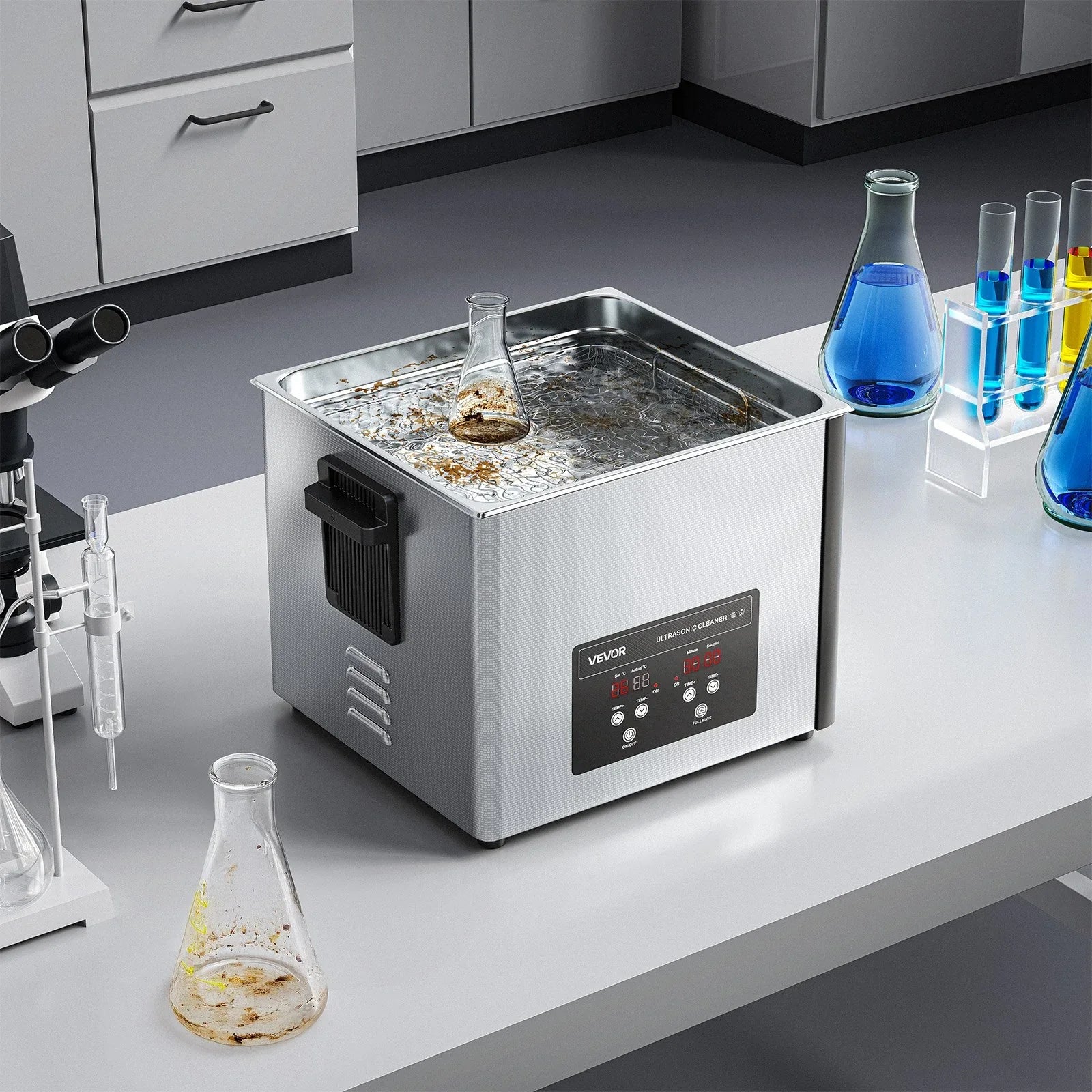 15L Ultrasonic Cleaner, Professional Ultrasonic Cleaner Machine with Cleaning Basket & Digital Display, 240W Stainless Steel 40kHz Industrial Cleaning Machine for Parts, Carburetors, Instruments