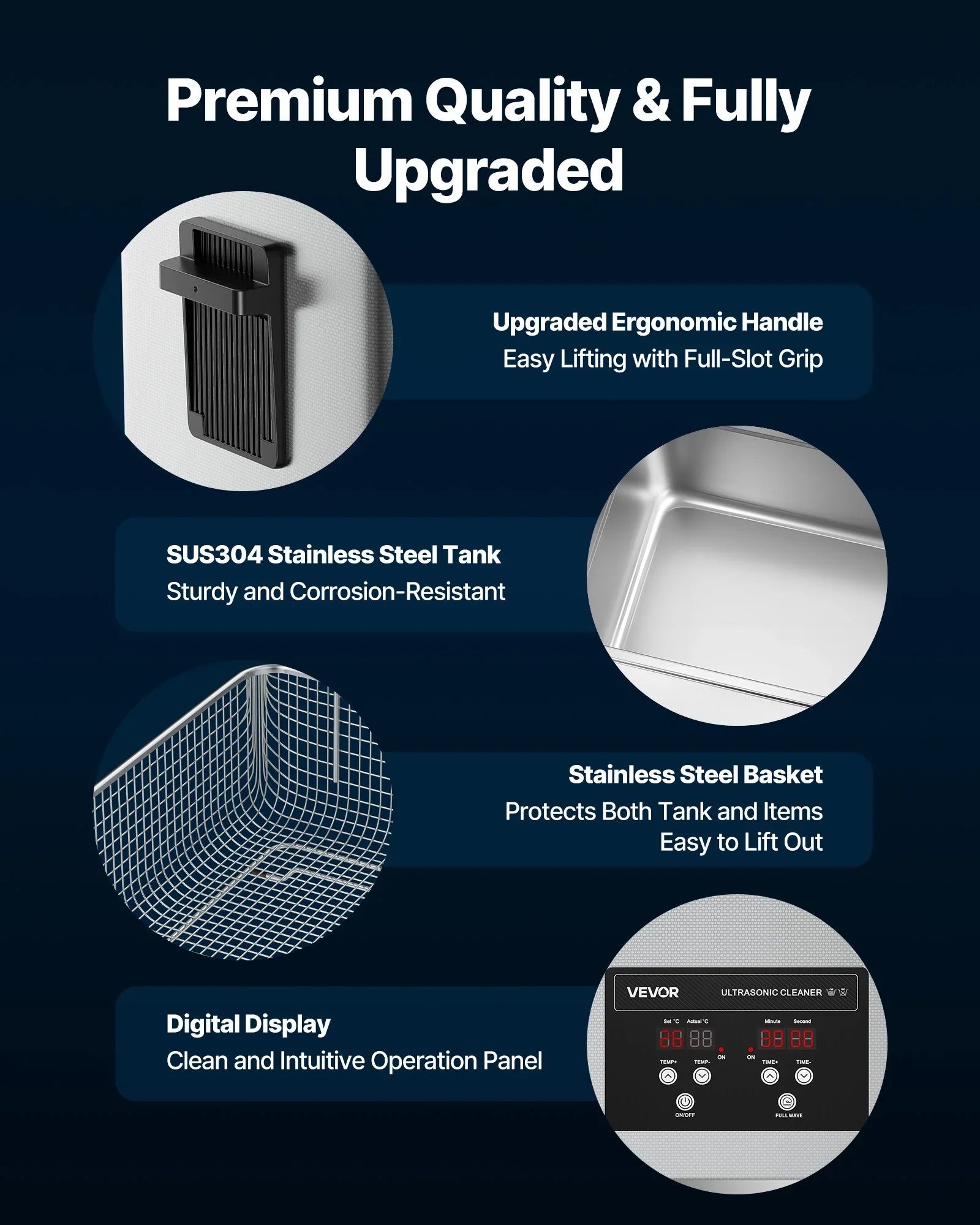 30L Ultrasonic Cleaner, Professional Ultrasonic Cleaner Machine with Cleaning Basket & Digital Display, 480W Stainless Steel 40kHz Industrial Cleaning Machine for Parts, Carburetors, Instruments