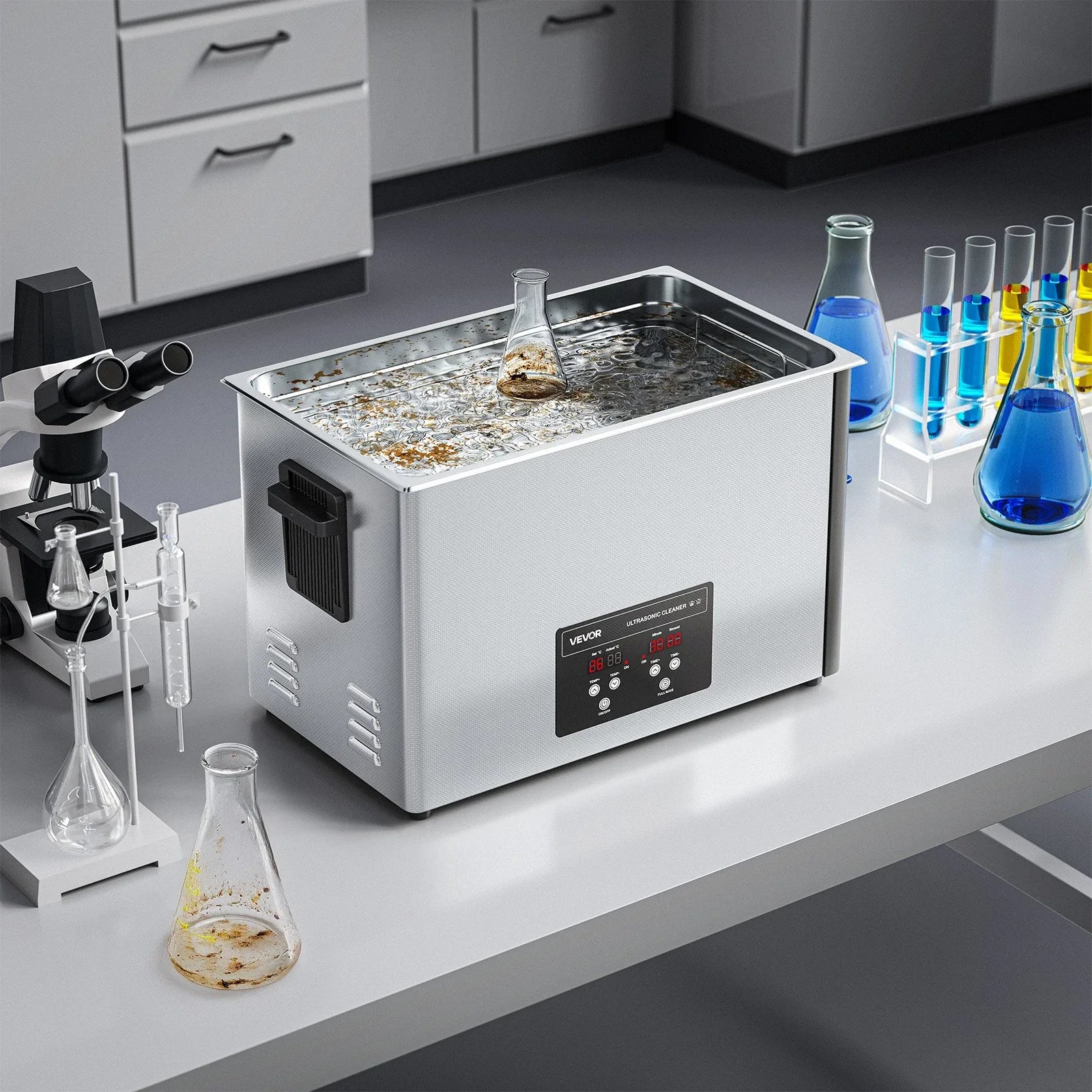 30L Ultrasonic Cleaner, Professional Ultrasonic Cleaner Machine with Cleaning Basket & Digital Display, 480W Stainless Steel 40kHz Industrial Cleaning Machine for Parts, Carburetors, Instruments