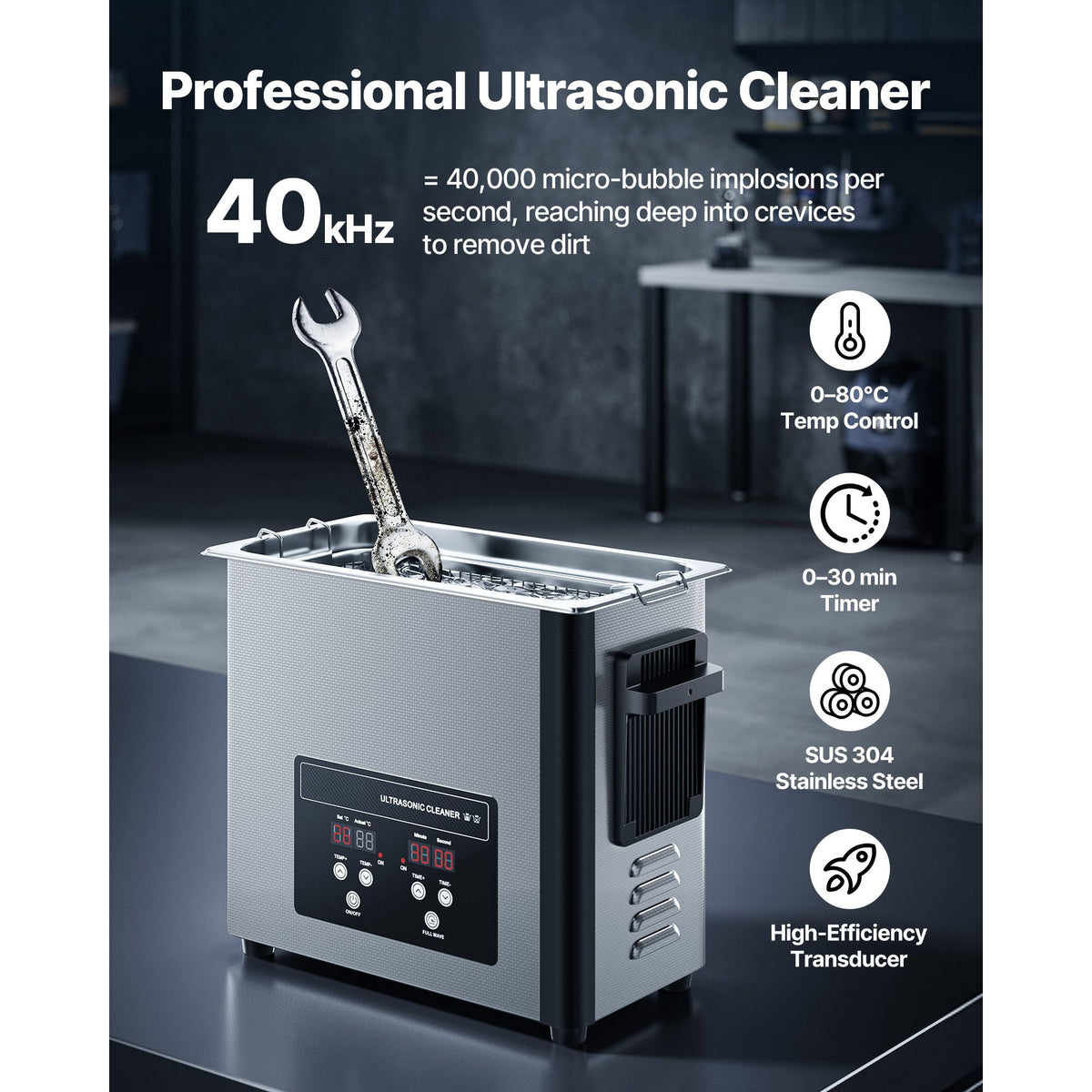 6L Ultrasonic Cleaner 40kHz Stainless Steel Digital Cleaning Machine 120W