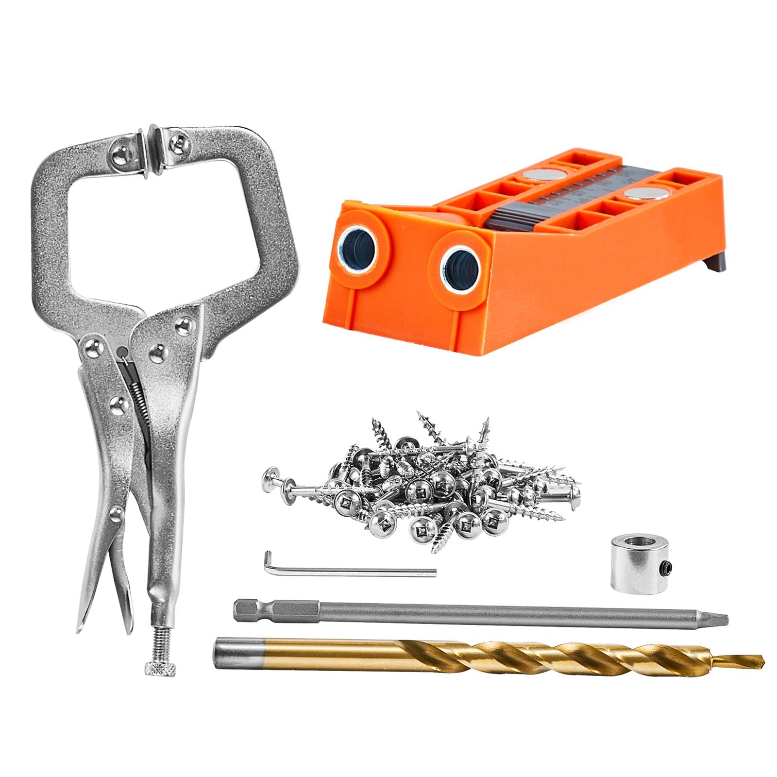 56-Piece Pocket Hole Jig Kit with C-Clamp Step Drill Bit Screws & Wrench