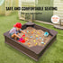 Sandbox with Cover, 48.6x48.6x12.4 in Square Sand Box, HDPE Sand Pit with 4 Corner Seating and Bottom Liner, Kids Sandbox for Outdoor Backyard, Beach, Park, Gift for Boys Girls Ages 3-12, Brown