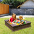Sandbox with Cover, 48.6x48.6x12.4 in Square Sand Box, HDPE Sand Pit with 4 Corner Seating and Bottom Liner, Kids Sandbox for Outdoor Backyard, Beach, Park, Gift for Boys Girls Ages 3-12, Brown