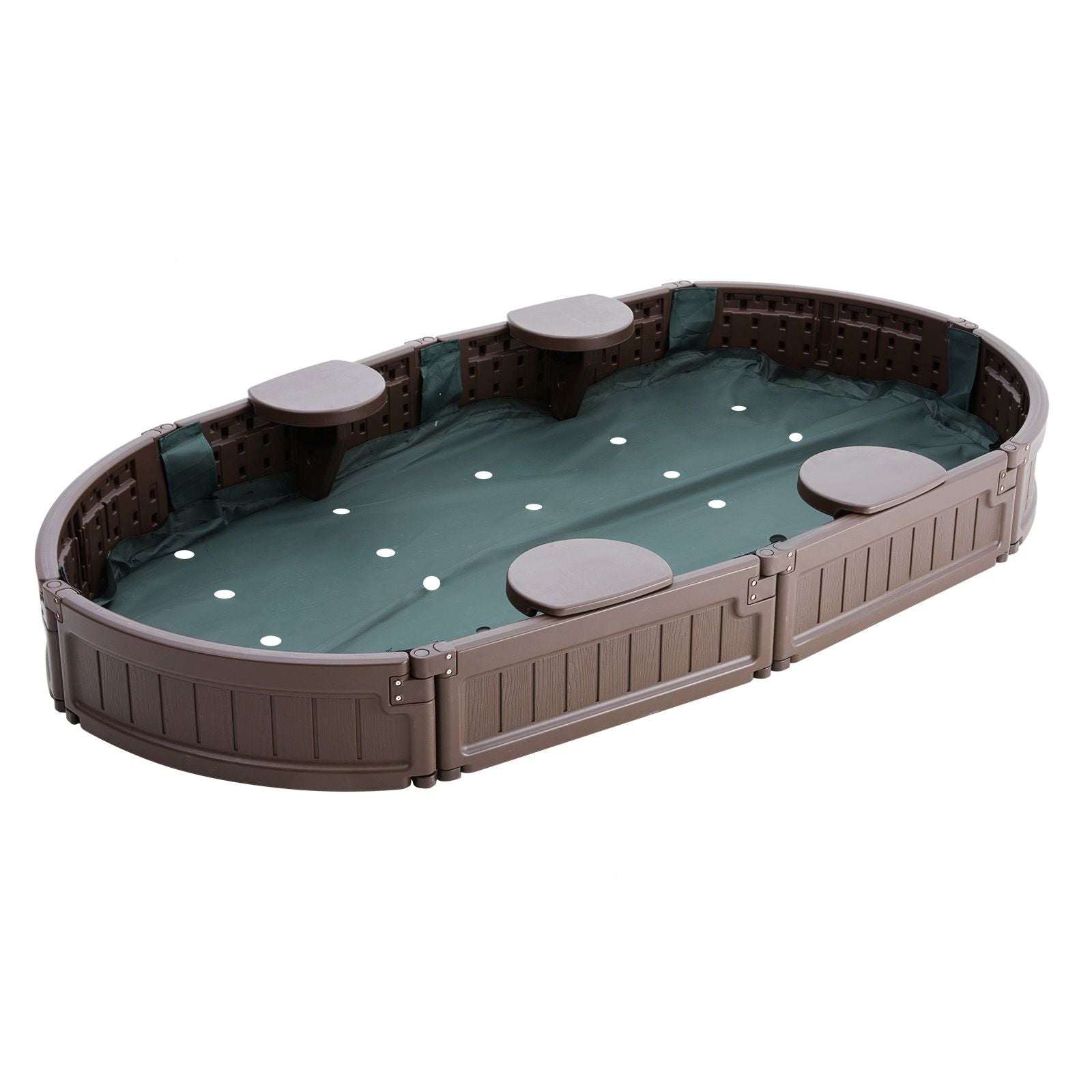 Sandbox with Cover, 72 x 41.5 x 9.1 in Oval Sand Box, HDPE Sand Pit with 4 Corner Seating and Bottom Liner, Kids Sandbox for Outdoor Backyard, Beach, Park, Gift for Boys Girls Ages 3-12, Brown