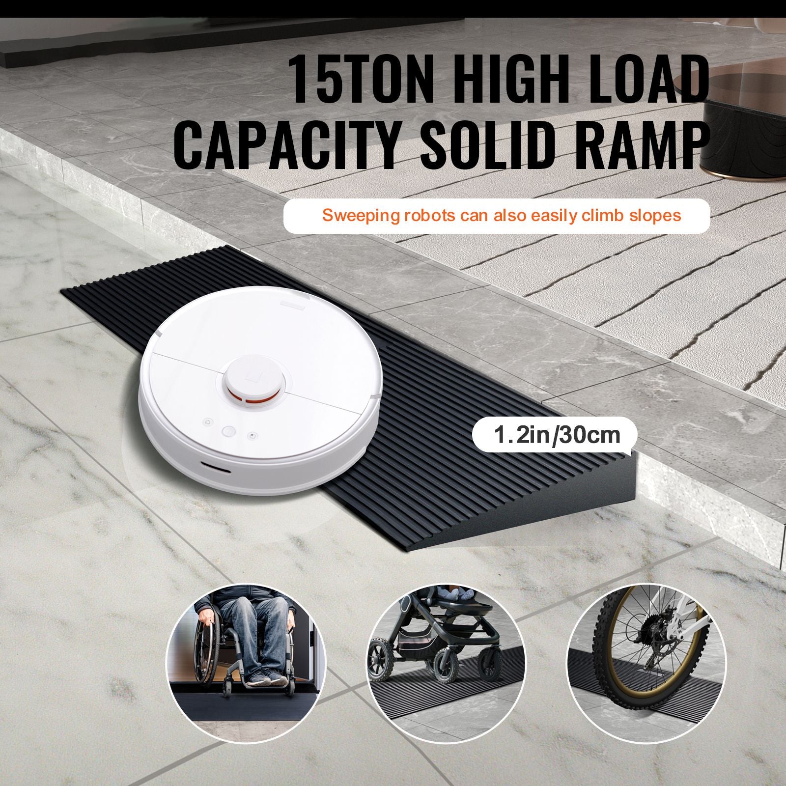 3cm Rubber Threshold Ramp 90cm Wide Cuttable Wheelchair Door Ramp