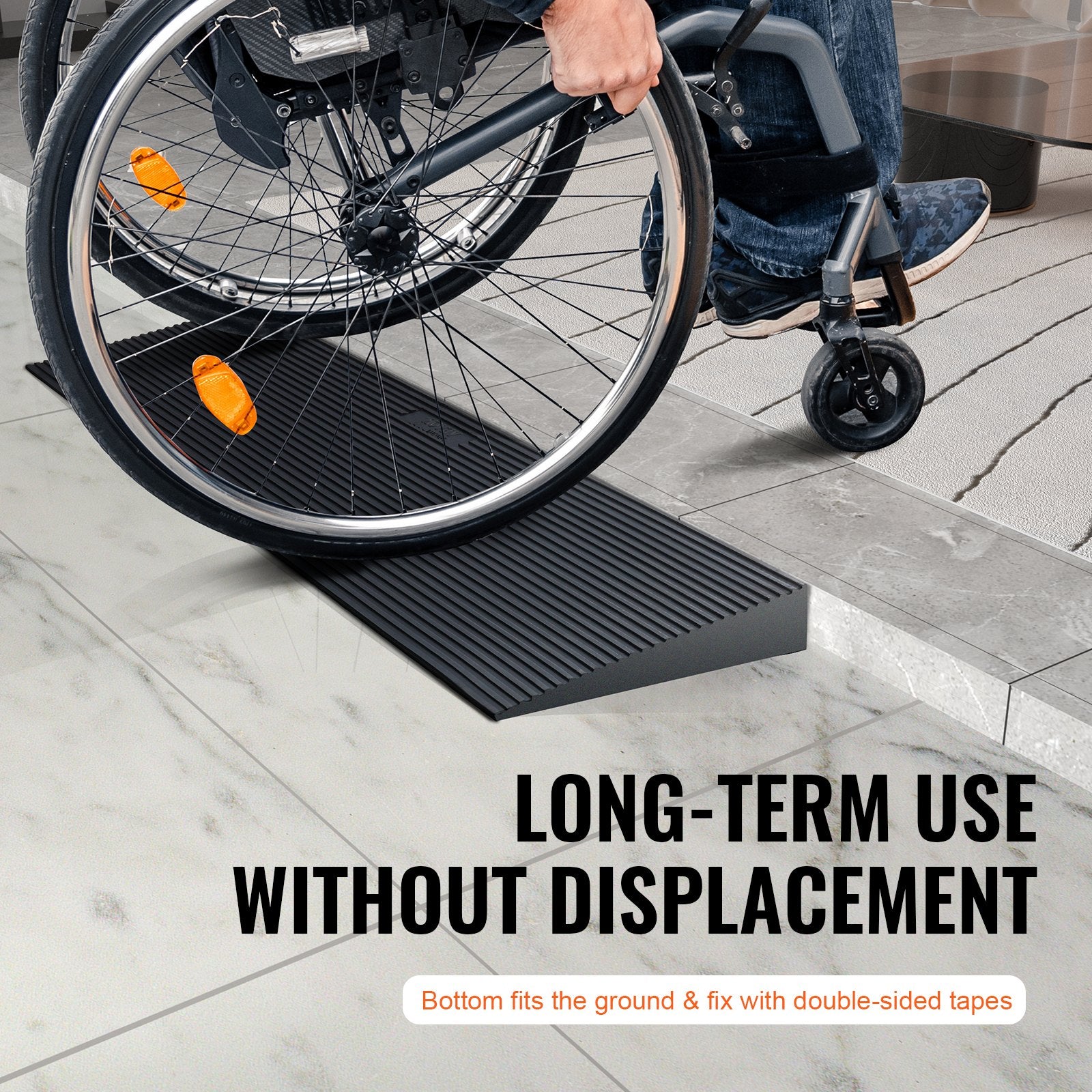 3 cm Rise Cuttable Threshold Ramp for Sweeping Robot, 90 cm Wide Natural Rubber Wheelchair Ramp, Non-Slip Solid Rubber Ramp with Double-Sided Tape for Doorways, Driveways, Bathroom, Smooth Tile