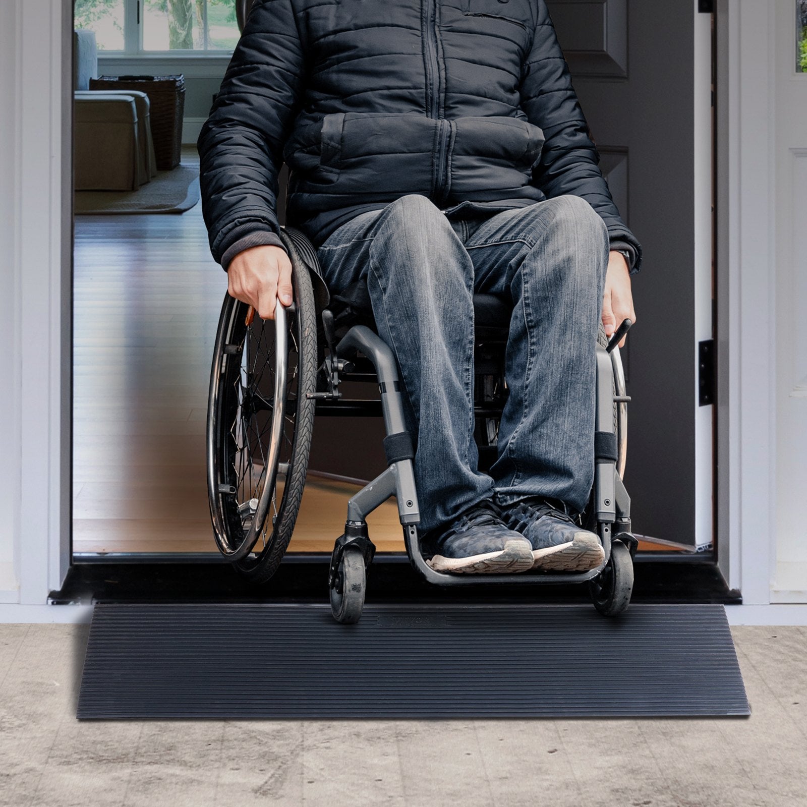 3 cm Rise Cuttable Threshold Ramp for Sweeping Robot, 90 cm Wide Natural Rubber Wheelchair Ramp, Non-Slip Solid Rubber Ramp with Double-Sided Tape for Doorways, Driveways, Bathroom, Smooth Tile